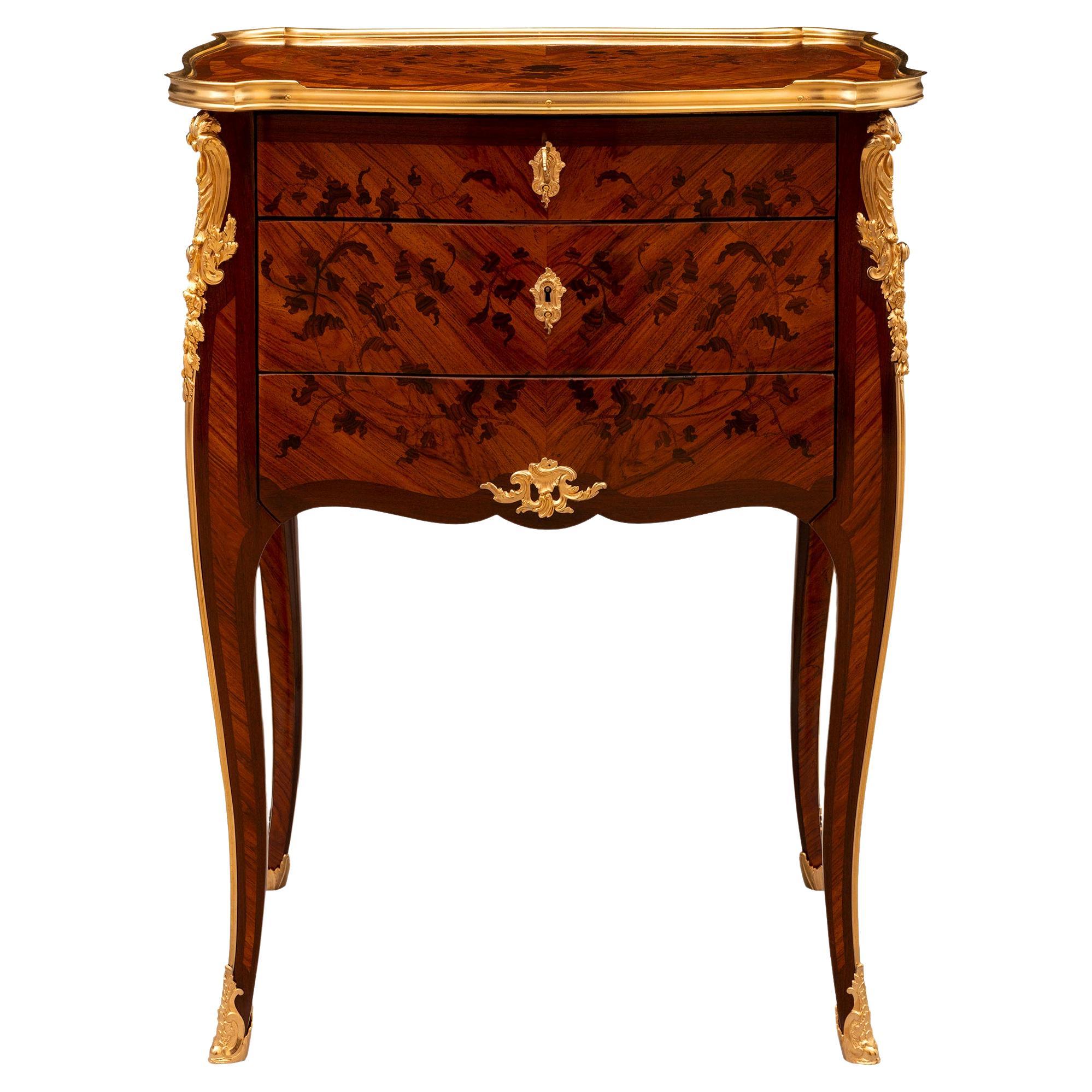 French 19th Century Louis XV St. Kingwood, Exotic Wood and Ormolu Side Table For Sale