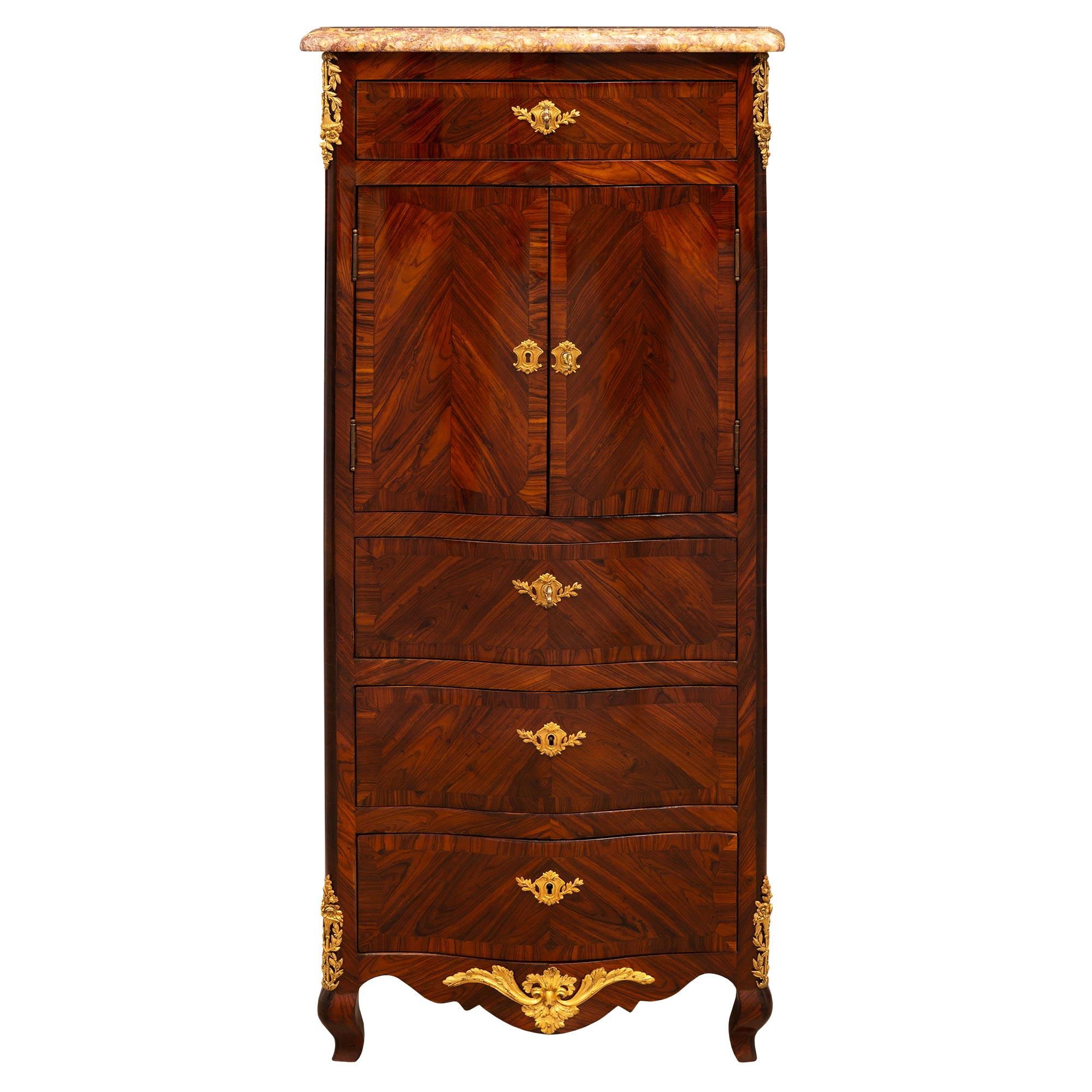 French 19th Century Louis XV St. Kingwood Inlaid Secretary For Sale