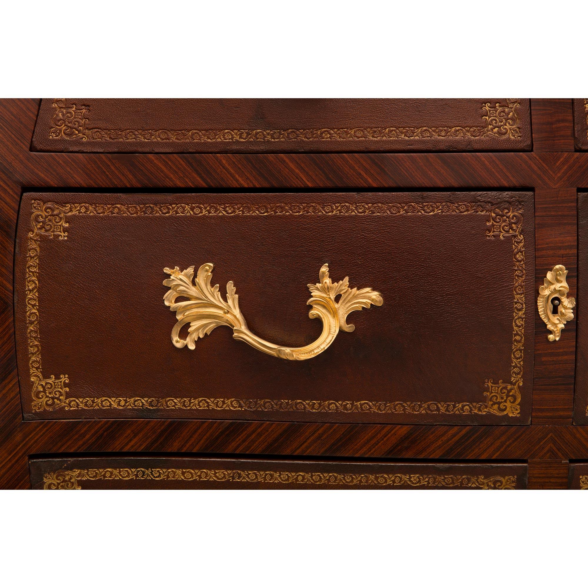 French 19th Century Louis XV St. Kingwood, Leather, Ormolu And Marble Commode For Sale 3