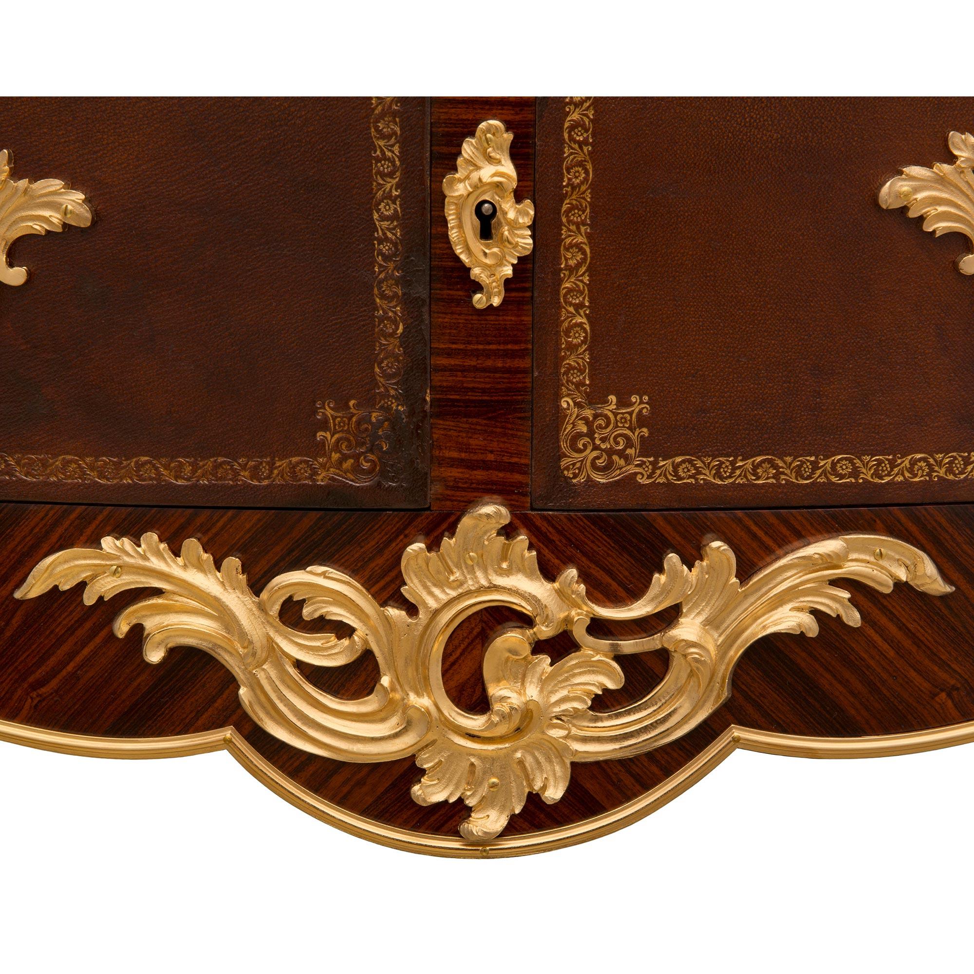 French 19th Century Louis XV St. Kingwood, Leather, Ormolu And Marble Commode For Sale 5