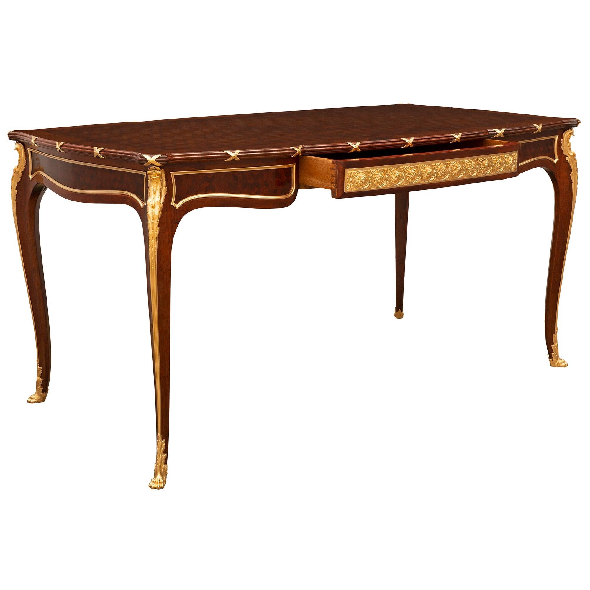 French 19th Century Louis XV St. Kingwood, Mahogany and Ormolu Desk In Good Condition In West Palm Beach, FL