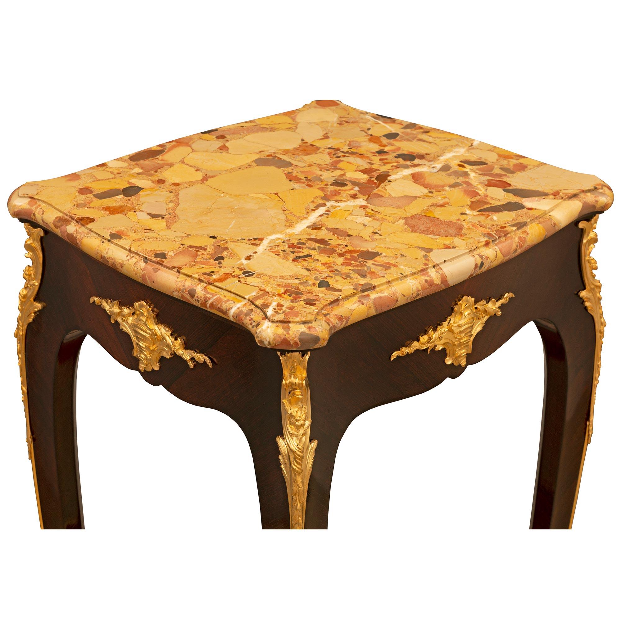 French 19th Century Louis XV St. Kingwood, Ormolu and Brèche D'alep Side Table For Sale 3