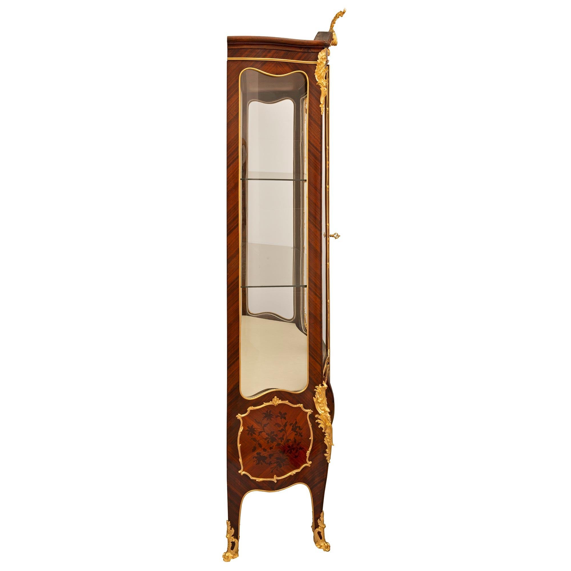 French 19th Century Louis XV St. Kingwood, Tulipwood and Ormolu Cabinet Vitrine For Sale 1