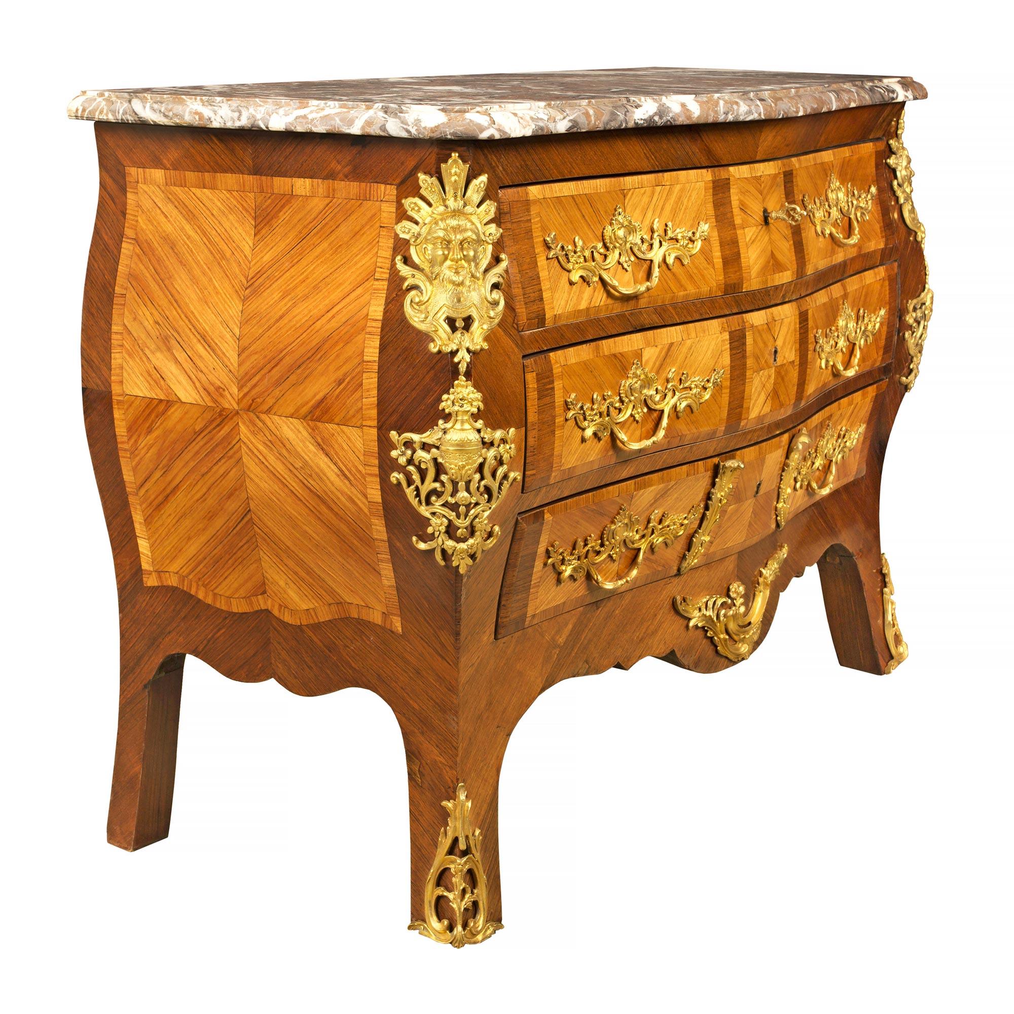 French 19th Century Louis XV St. Kingwood, Tulipwood and Ormolu Commode In Good Condition For Sale In West Palm Beach, FL