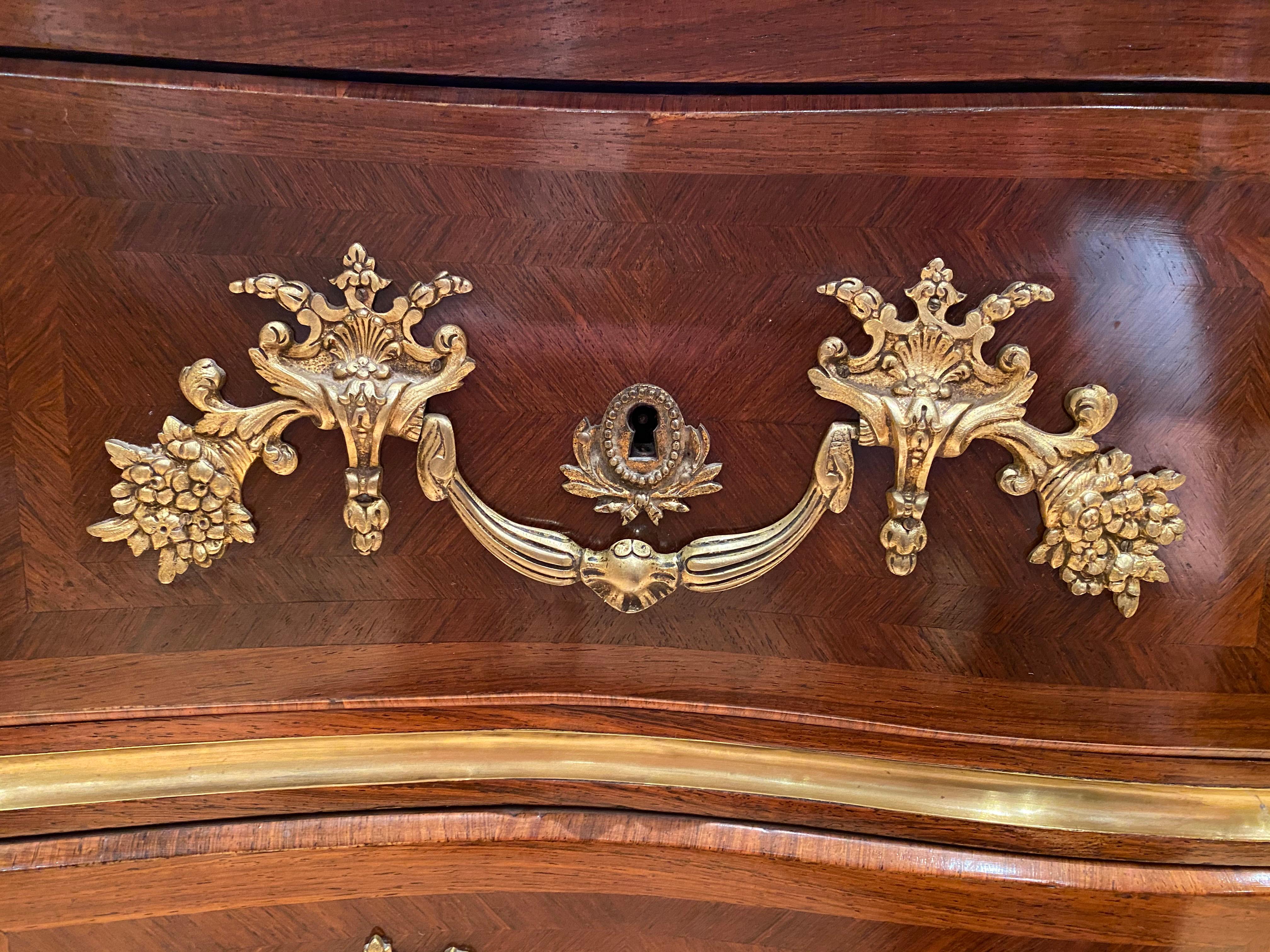 French 19th Century Louis XV St. Kingwood, Tulipwood and Ormolu Commode For Sale 1