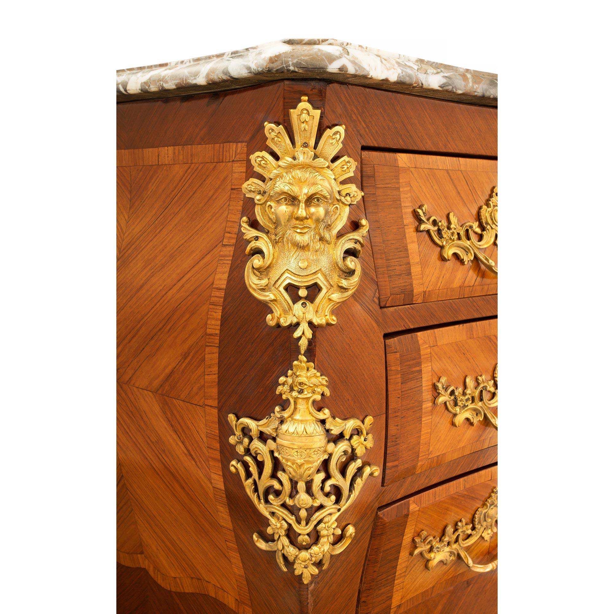 French 19th Century Louis XV St. Kingwood, Tulipwood and Ormolu Commode For Sale 2