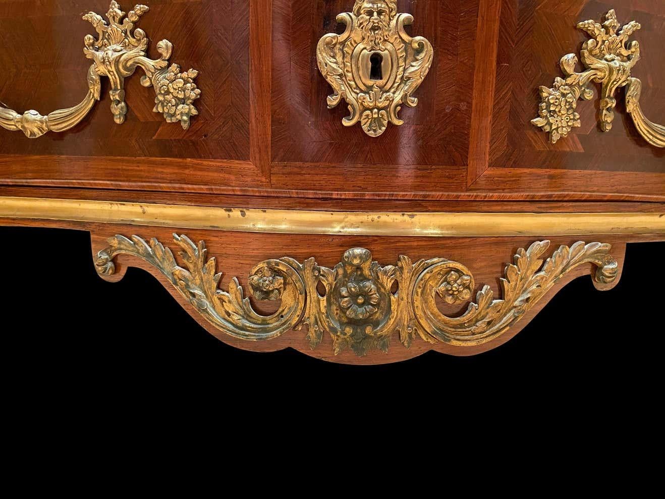 French 19th Century Louis XV St. Kingwood, Tulipwood and Ormolu Commode For Sale 5