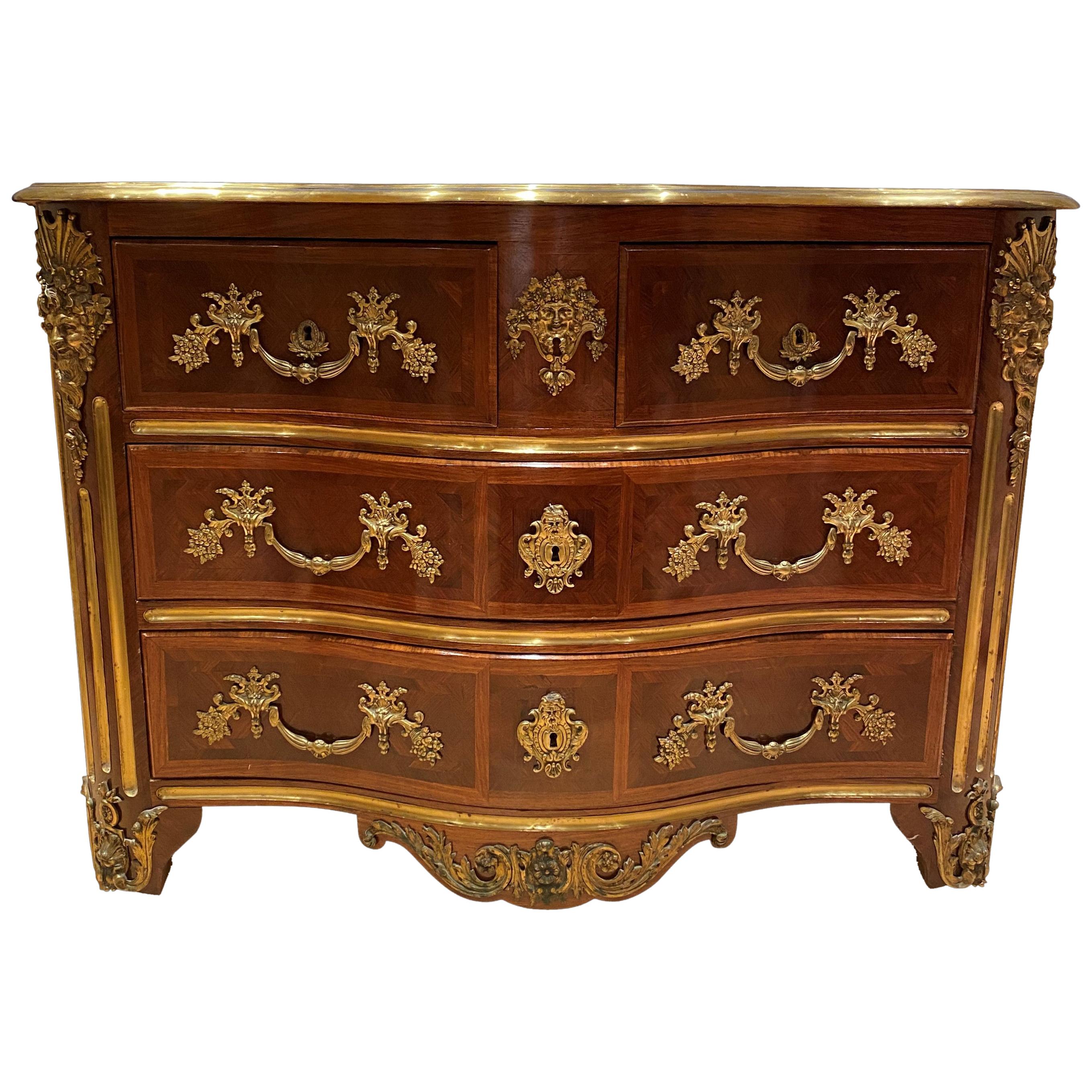 French 19th Century Louis XV St. Kingwood, Tulipwood and Ormolu Commode For Sale
