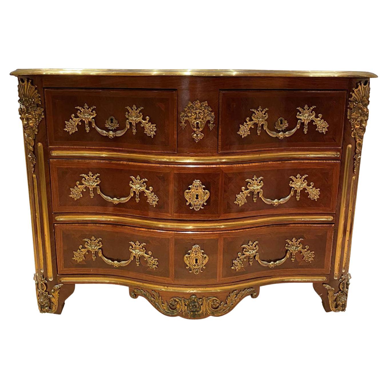 French 19th Century Louis XV St. Kingwood, Tulipwood and Ormolu Commode For Sale