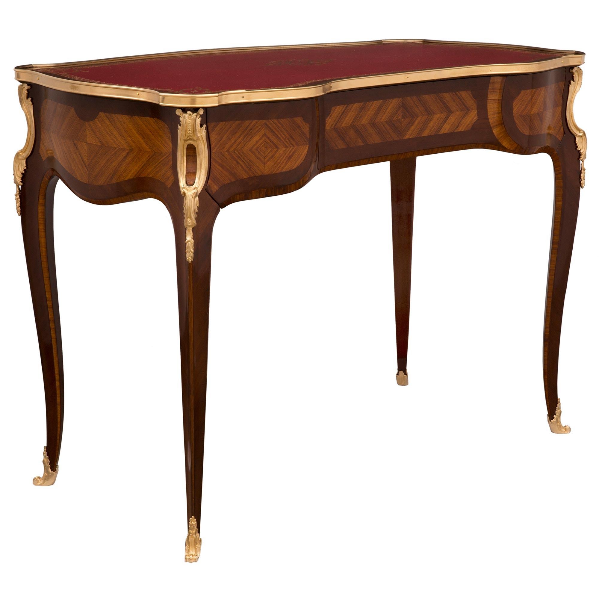 French 19th Century Louis XV St. Kingwood, Tulipwood and Ormolu Desk In Good Condition For Sale In West Palm Beach, FL
