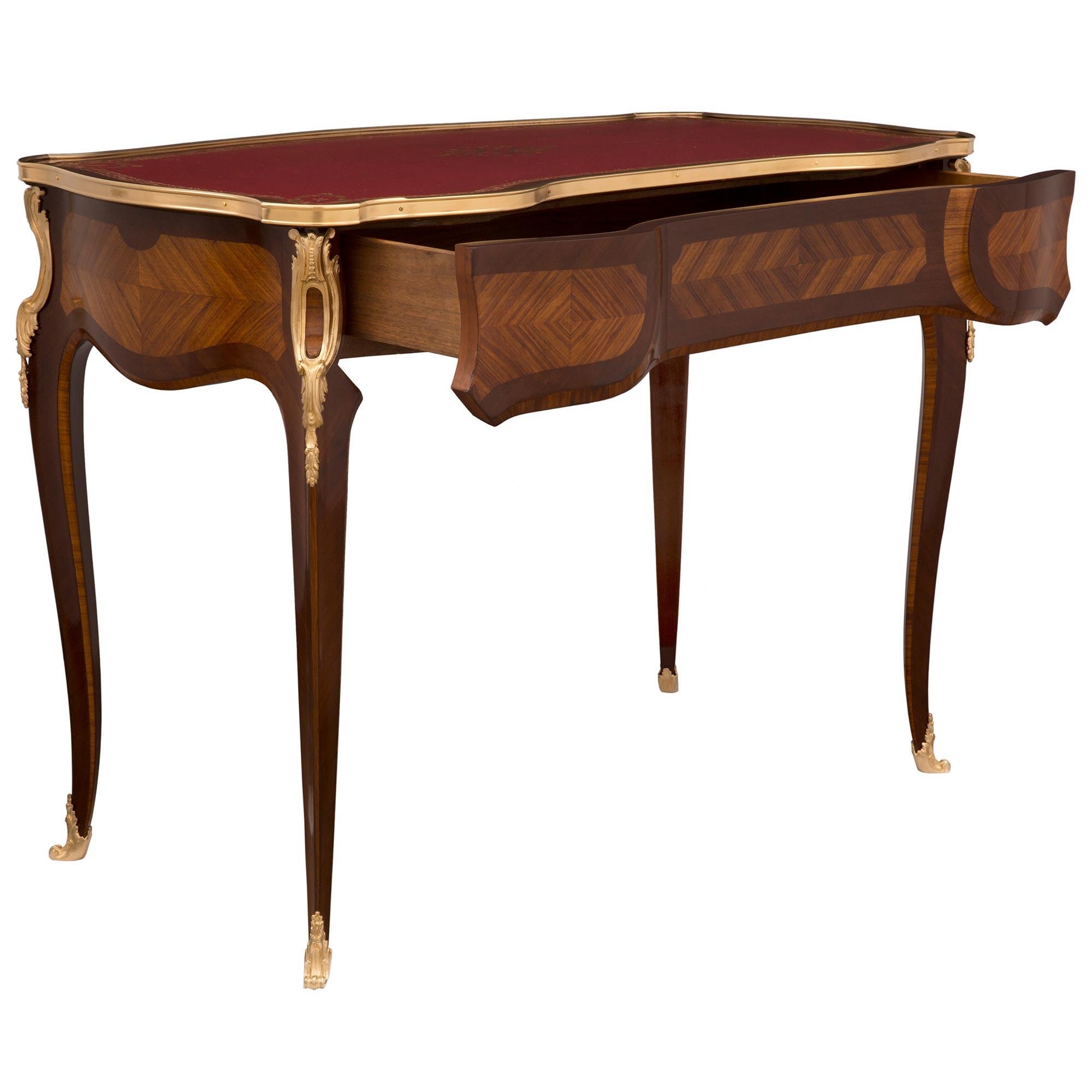 French 19th Century Louis XV St. Kingwood, Tulipwood and Ormolu Desk For Sale 1