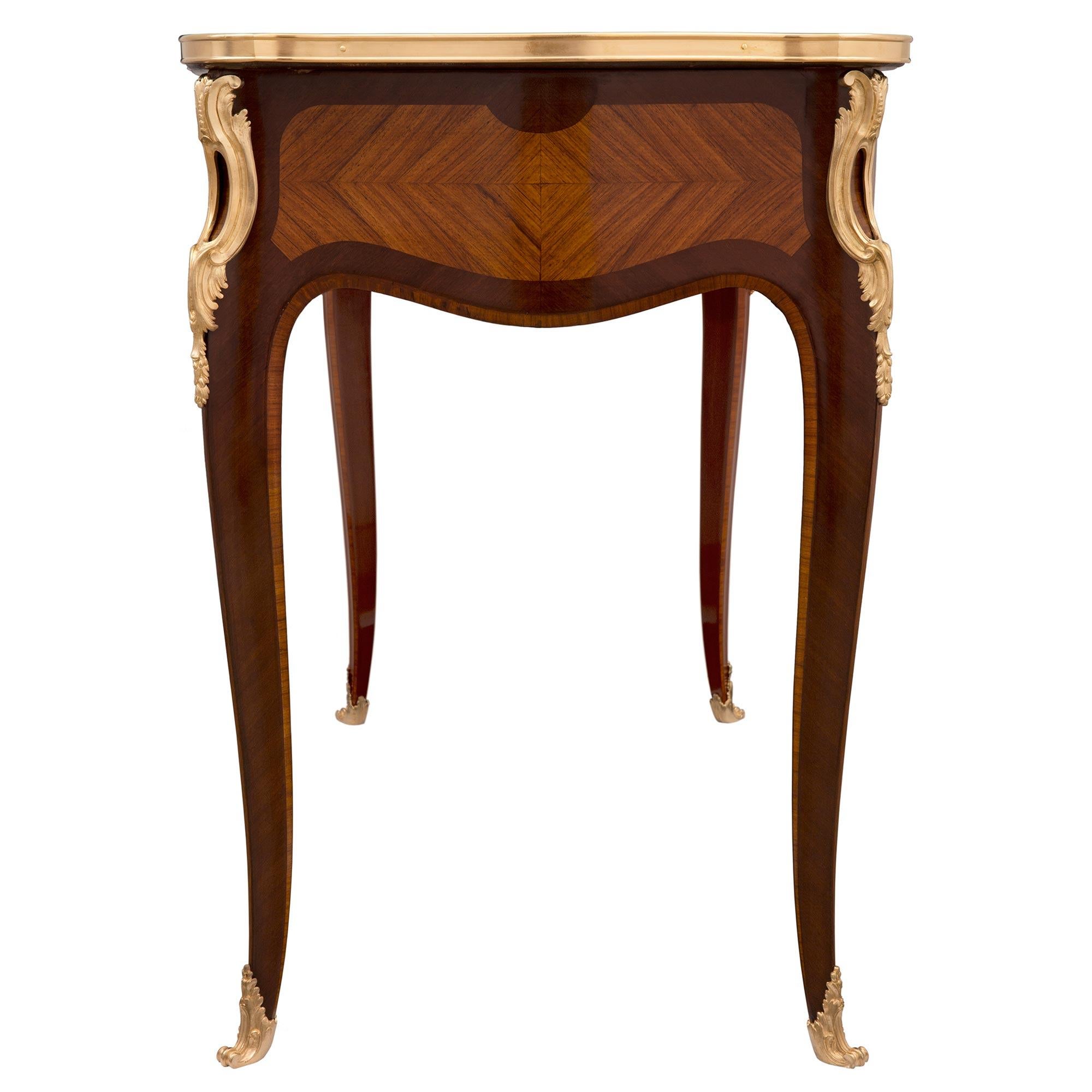 French 19th Century Louis XV St. Kingwood, Tulipwood and Ormolu Desk For Sale 2