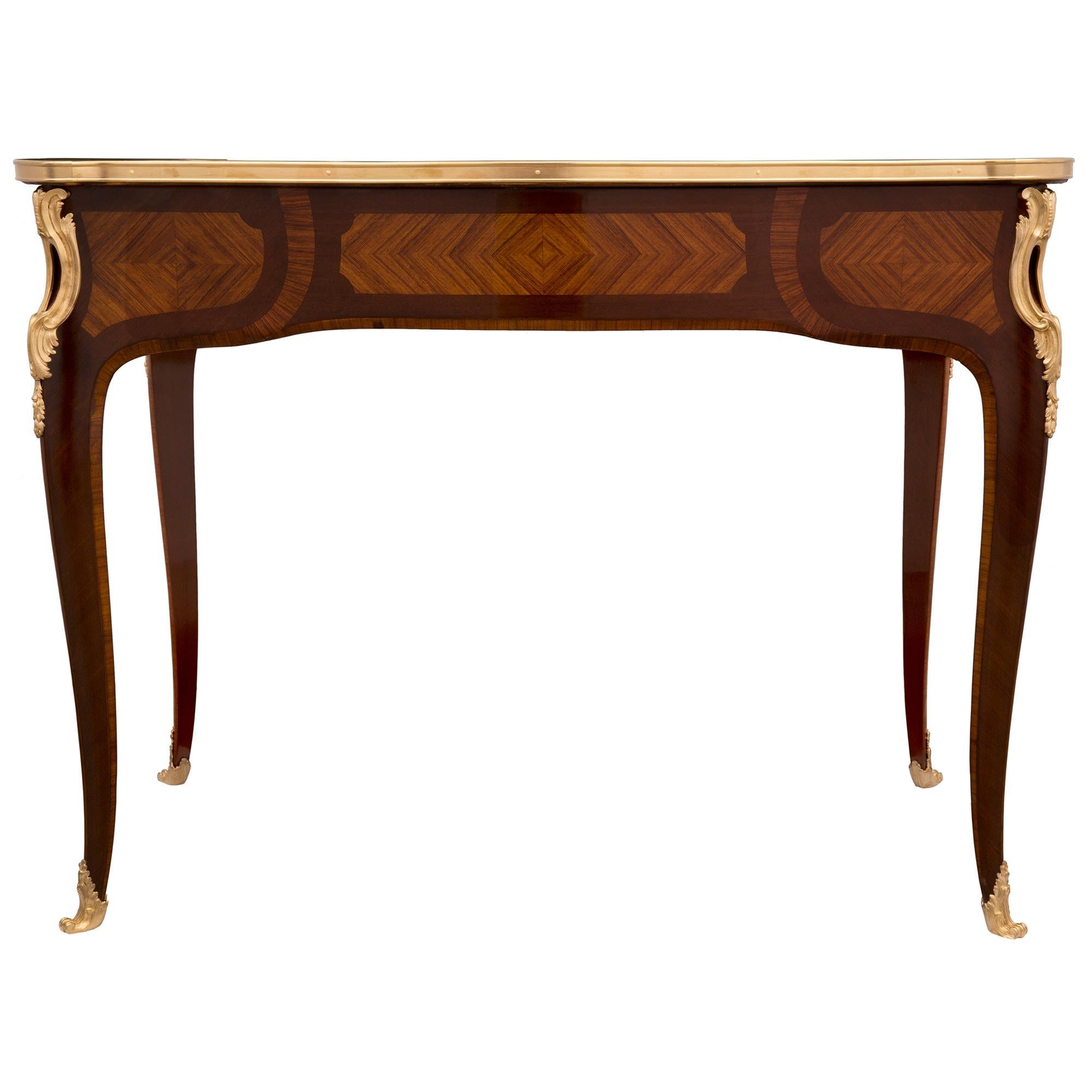 French 19th Century Louis XV St. Kingwood, Tulipwood and Ormolu Desk For Sale 3