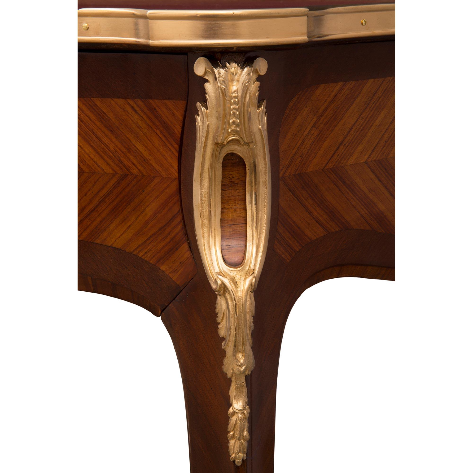 French 19th Century Louis XV St. Kingwood, Tulipwood and Ormolu Desk For Sale 5