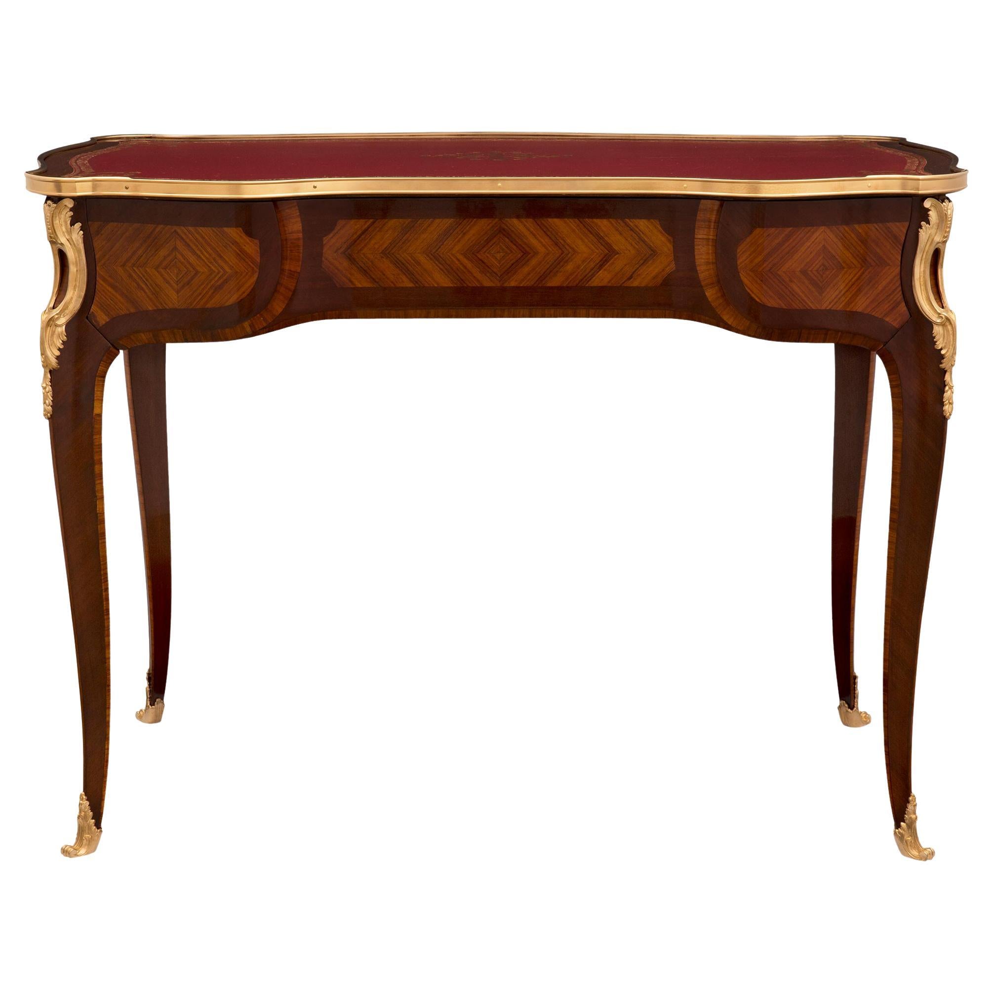 French 19th Century Louis XV St. Kingwood, Tulipwood and Ormolu Desk