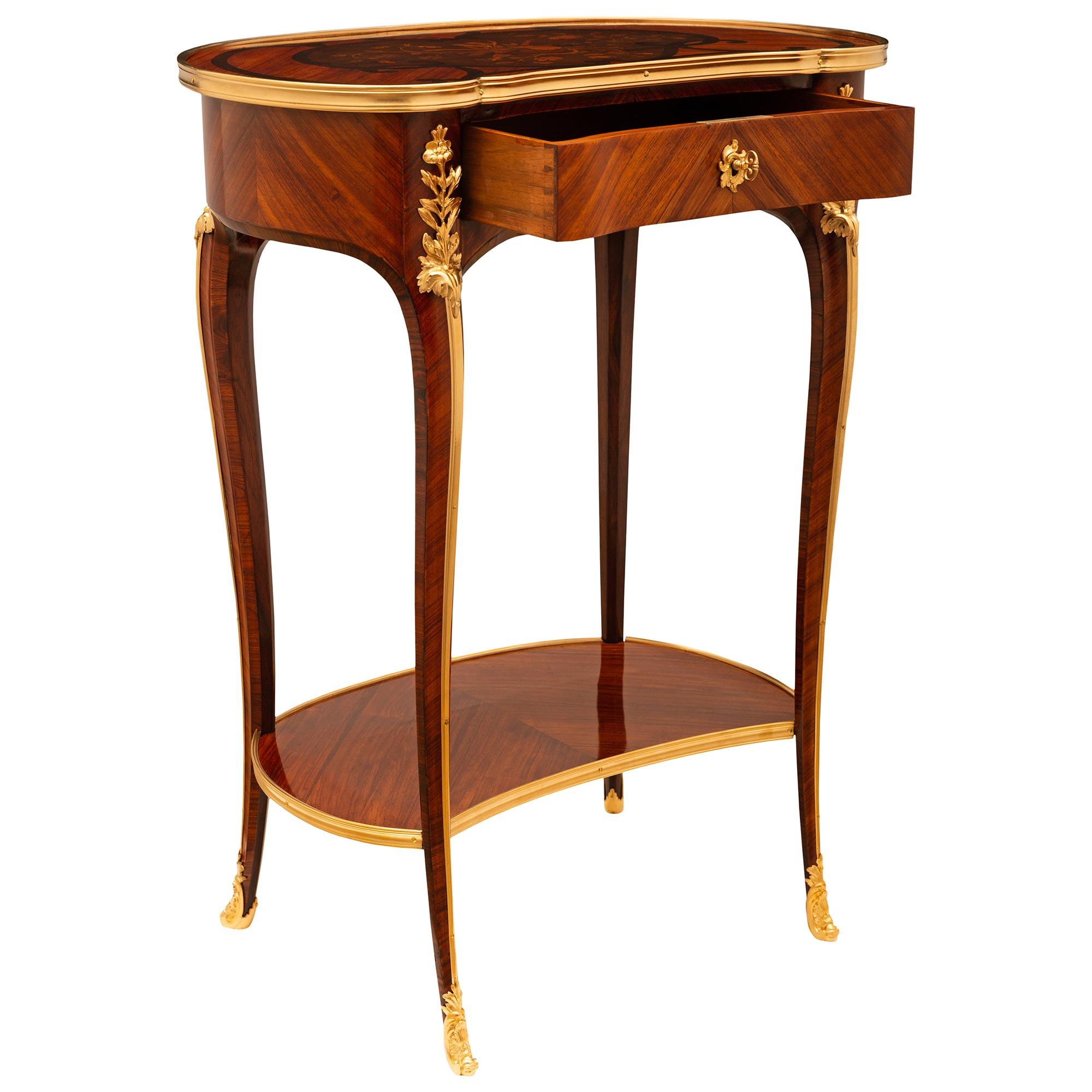 19th Century French 19th century Louis XV st. Kingwood, Tulipwood, and Ormolu side table For Sale