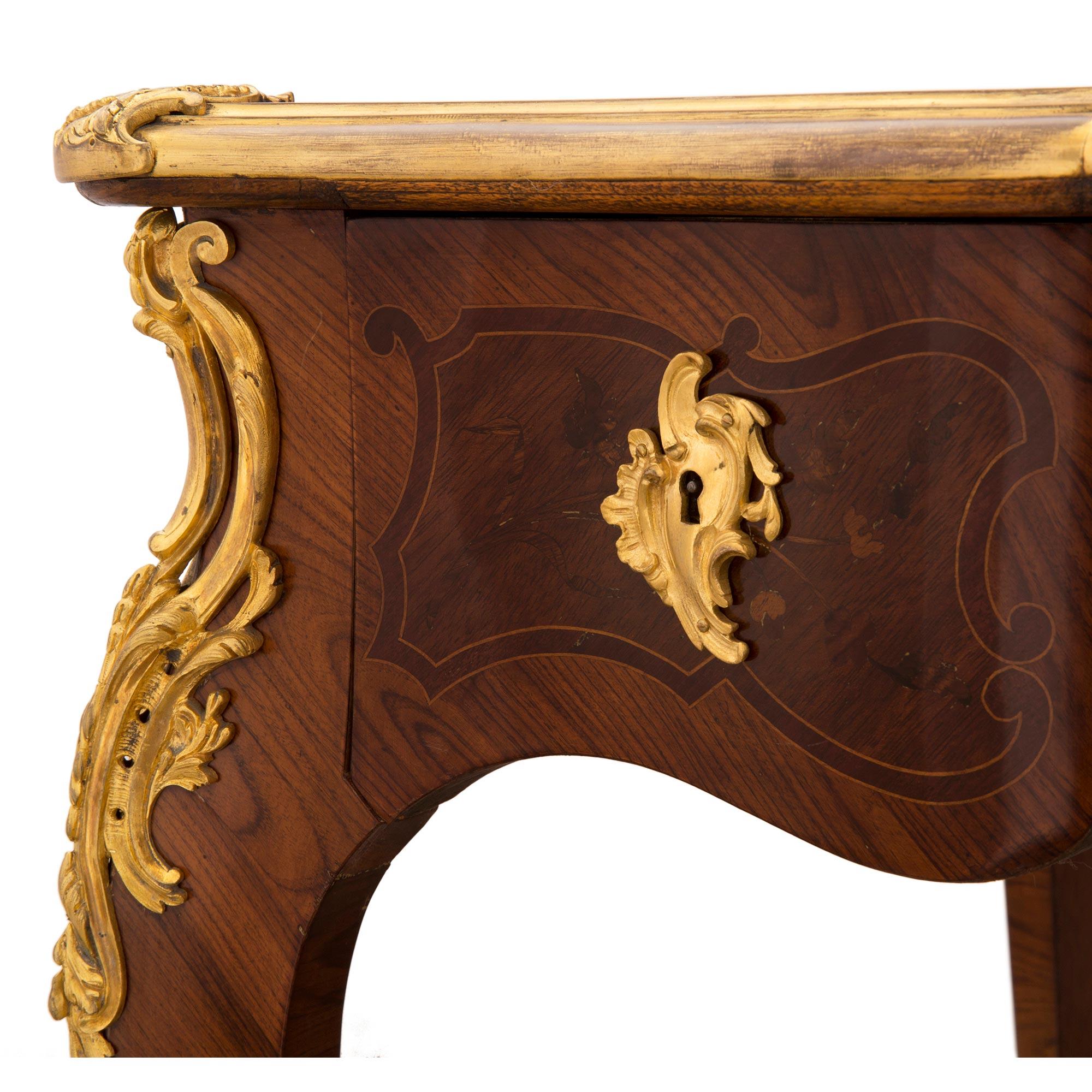 French 19th Century Louis XV Style Kingwood, Tulipwood, Ormolu and Leather Desk For Sale 3