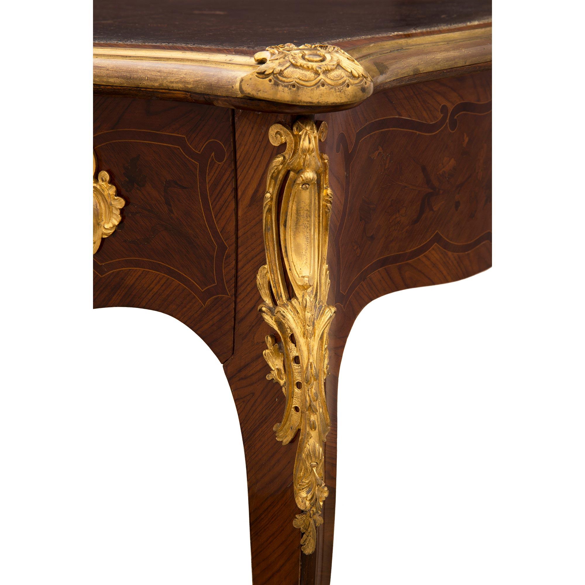 French 19th Century Louis XV Style Kingwood, Tulipwood, Ormolu and Leather Desk For Sale 5