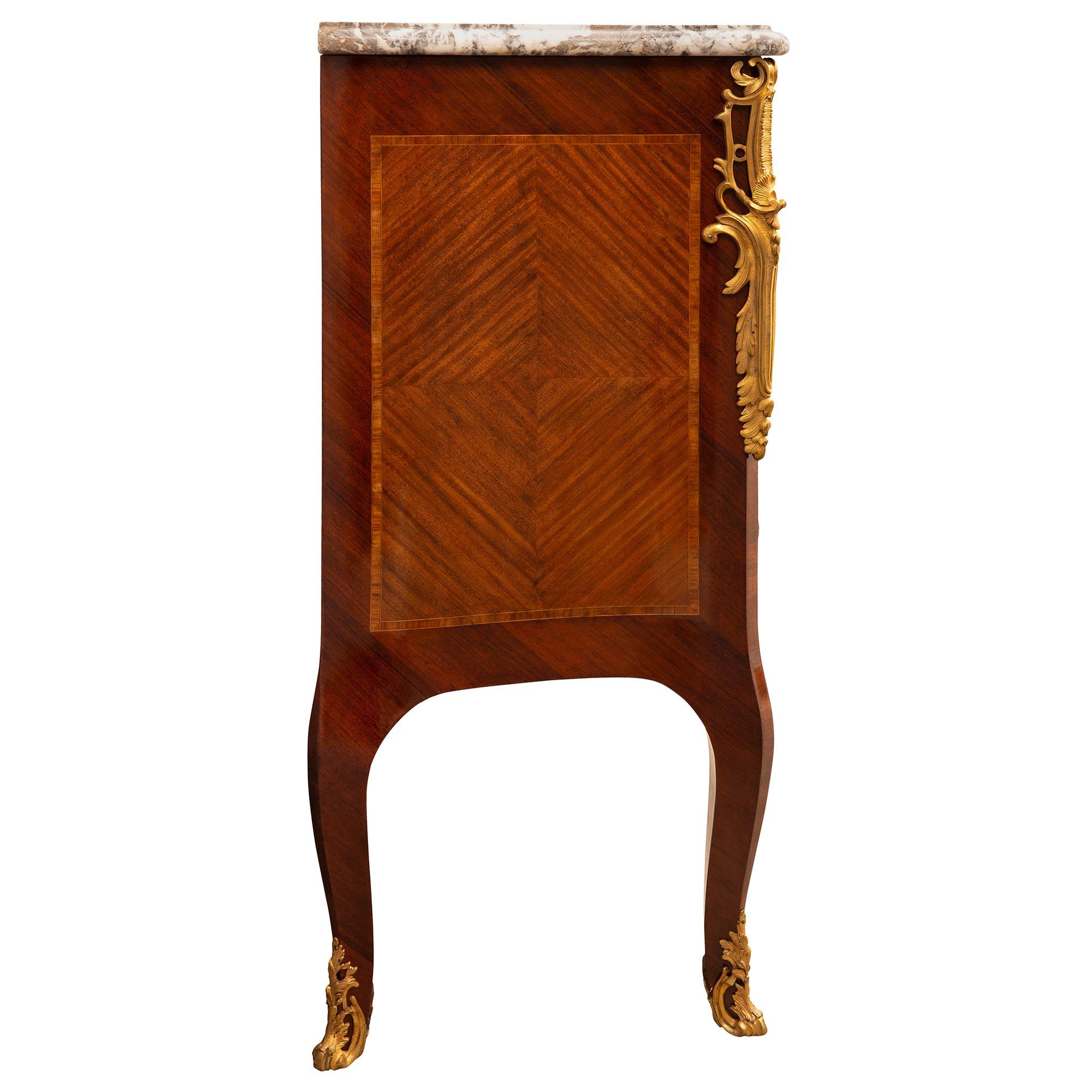 French 19th Century Louis XV St. Kingwood, Tulipwood, Ormolu and Marble Cabinet For Sale 2