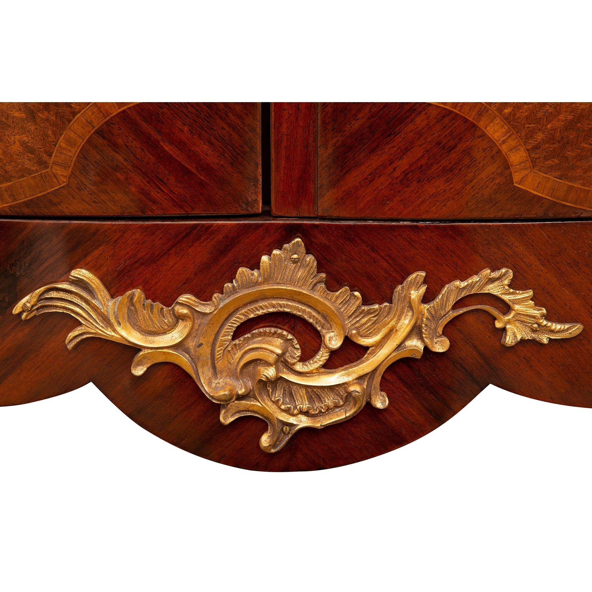 French 19th Century Louis XV St. Kingwood, Tulipwood, Ormolu and Marble Cabinet For Sale 5
