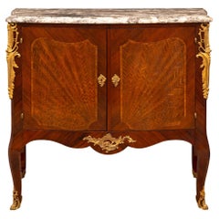 Used French 19th Century Louis XV St. Kingwood, Tulipwood, Ormolu and Marble Cabinet