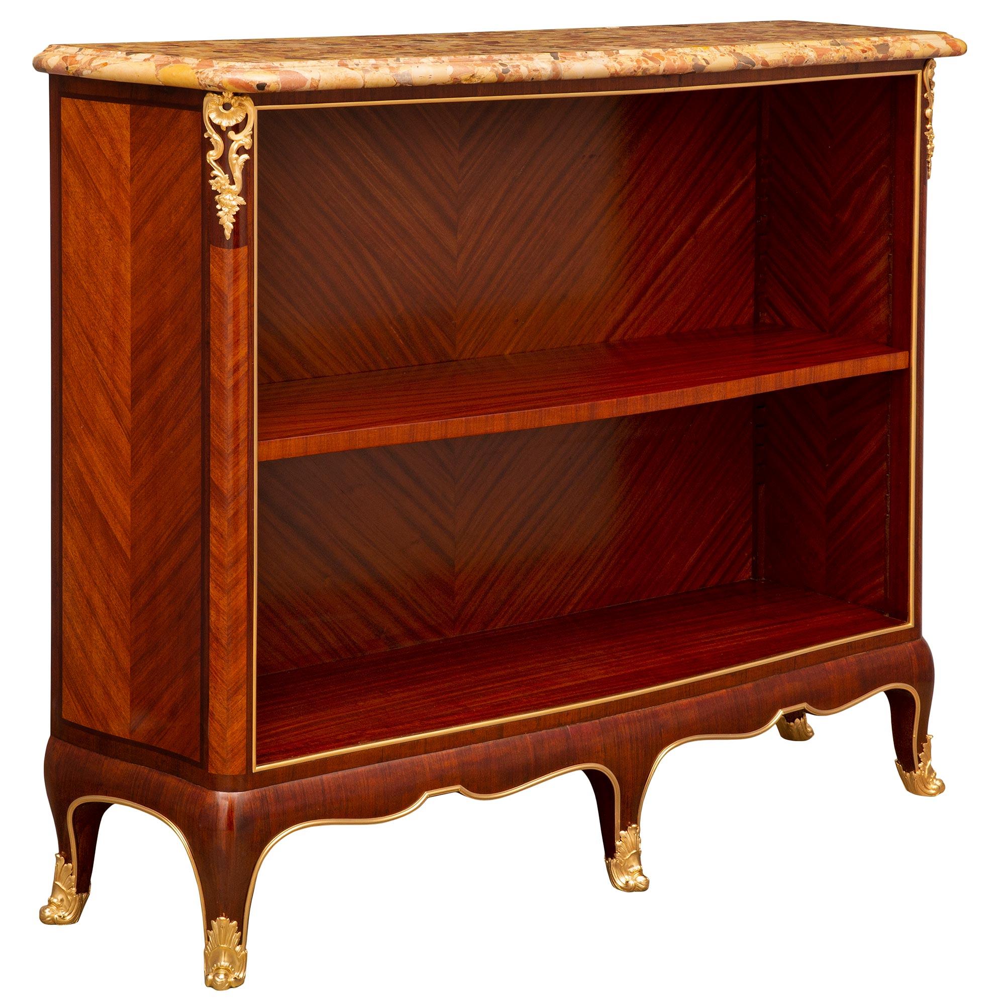 French 19th Century Louis XV St. Kingwood, Tulipwood, Ormolu and Marble Étagère In Good Condition For Sale In West Palm Beach, FL