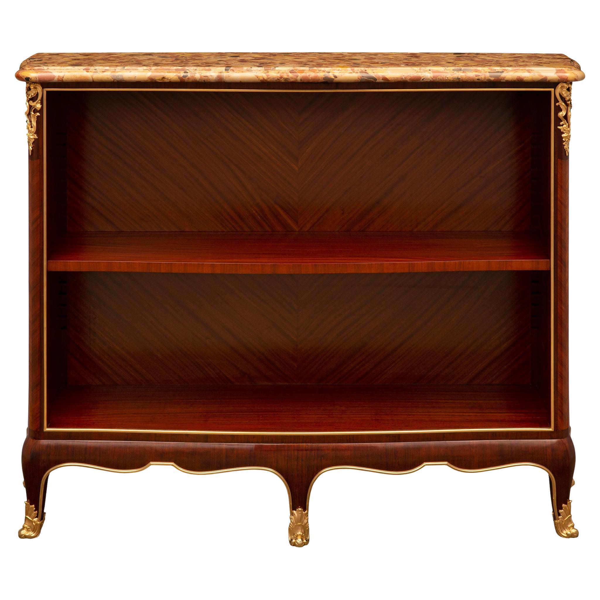 French 19th Century Louis XV St. Kingwood, Tulipwood, Ormolu and Marble Étagère For Sale