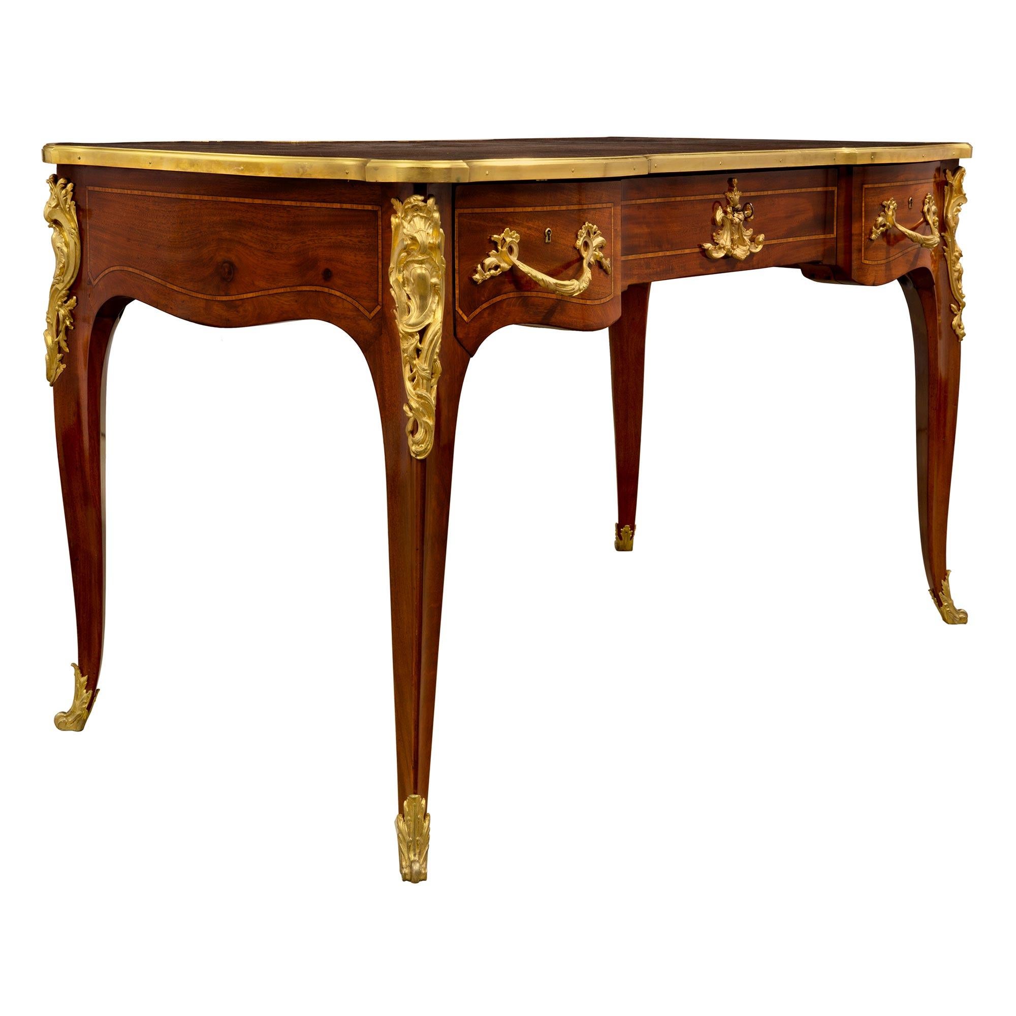 French 19th Century Louis XV St. Mahogany and Ormolu Bureau Plat In Good Condition In West Palm Beach, FL