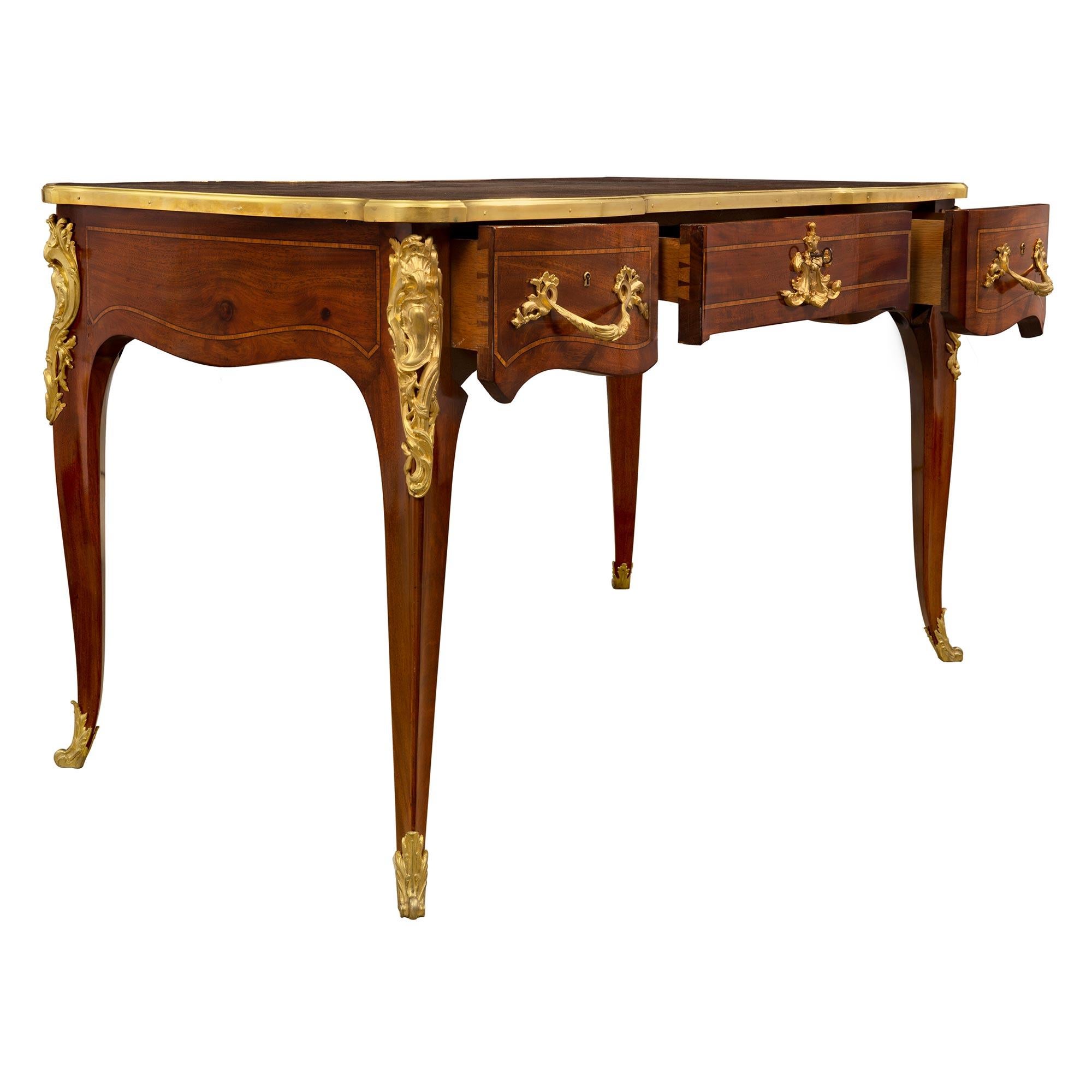 French 19th Century Louis XV St. Mahogany and Ormolu Bureau Plat 1