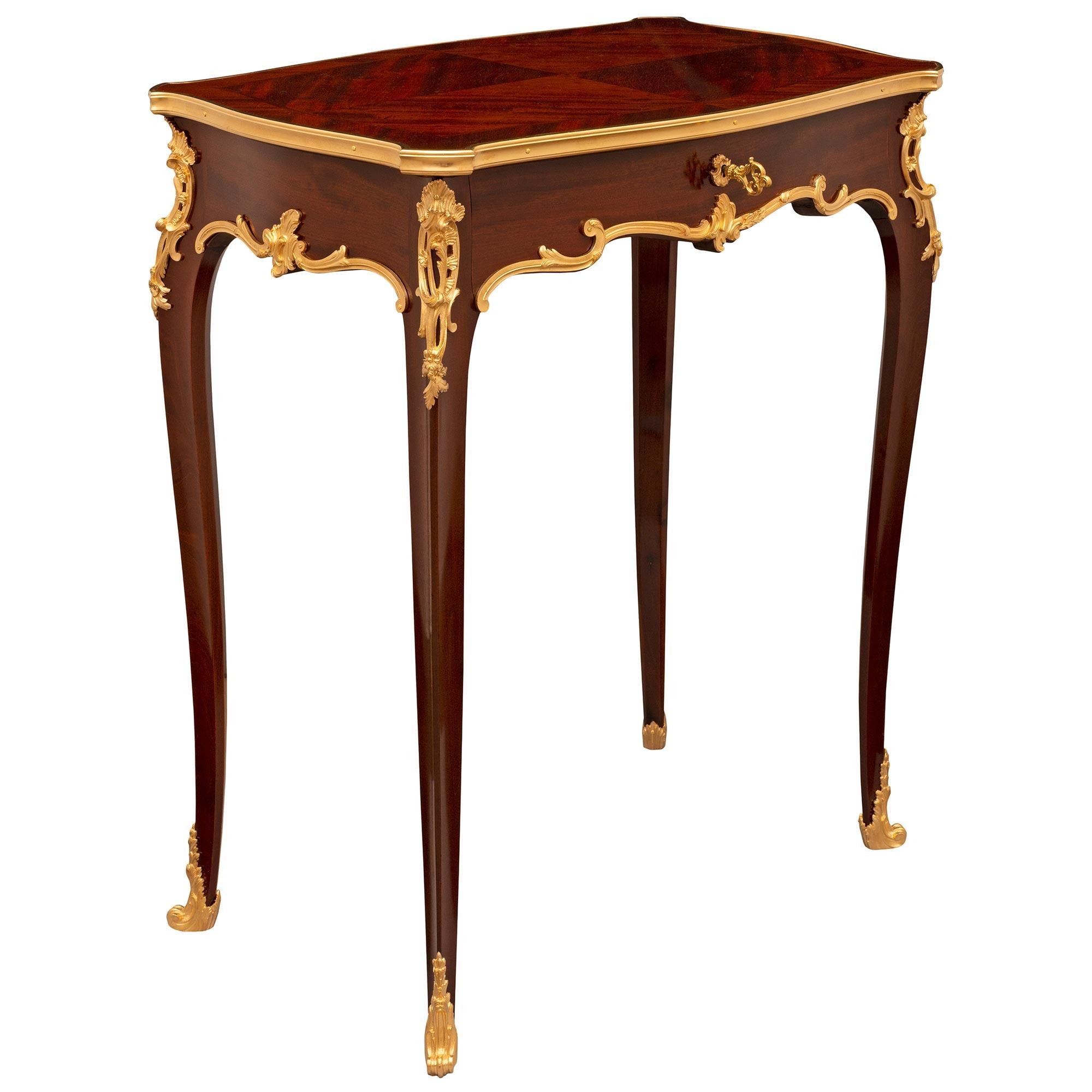 French 19th Century Louis XV St. Mahogany and Ormolu Side Table In Good Condition For Sale In West Palm Beach, FL