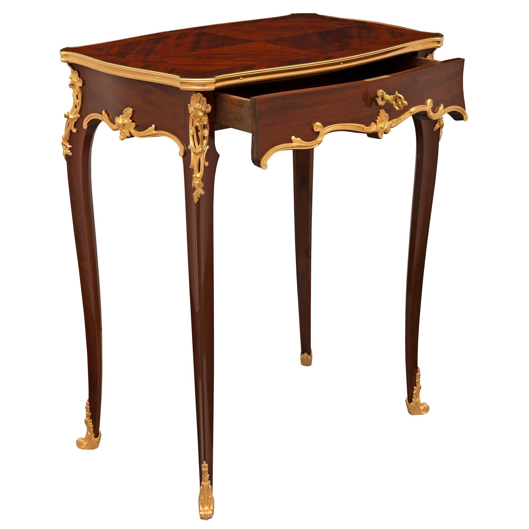 French 19th Century Louis XV St. Mahogany and Ormolu Side Table For Sale 1