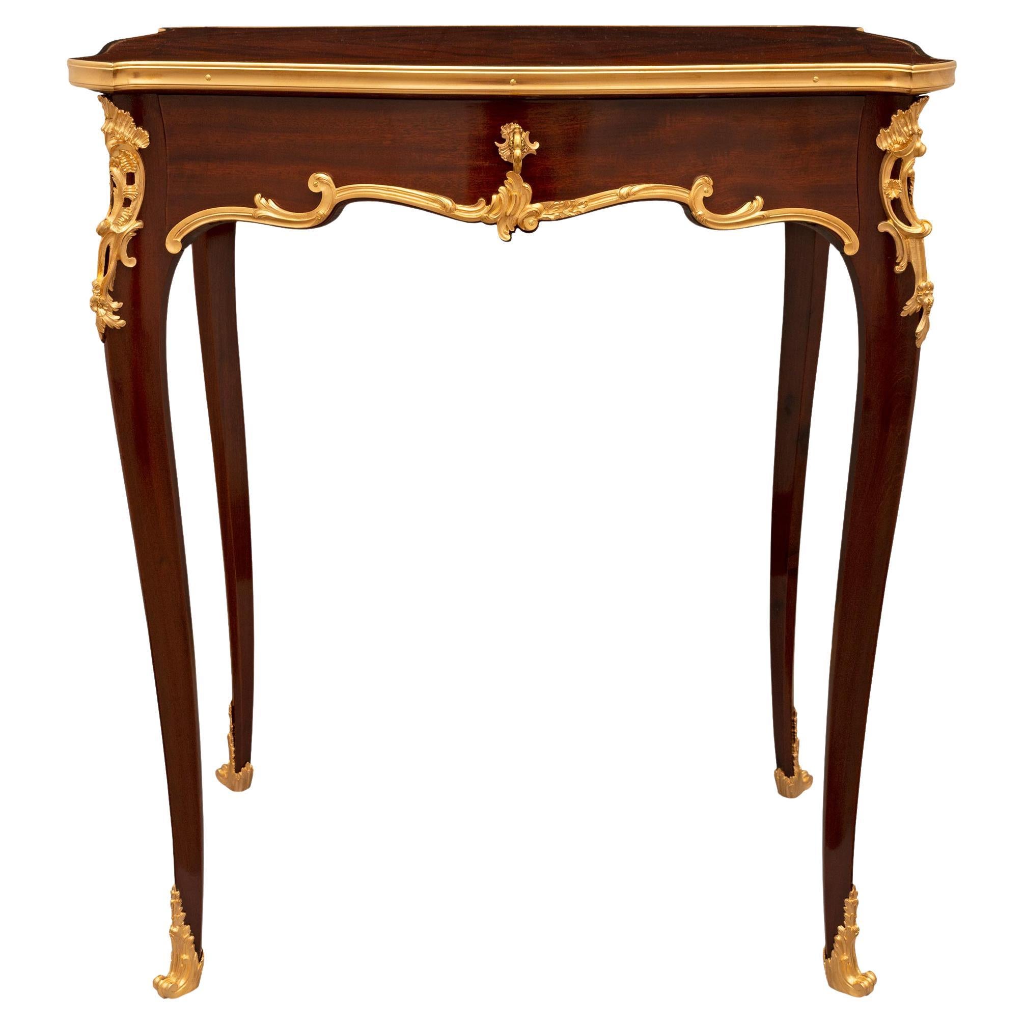 French 19th Century Louis XV St. Mahogany and Ormolu Side Table For Sale