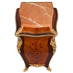 French 19th Century Louis XV St. Mahogany, Kingwood, Ormolu, and Marble Pedestal