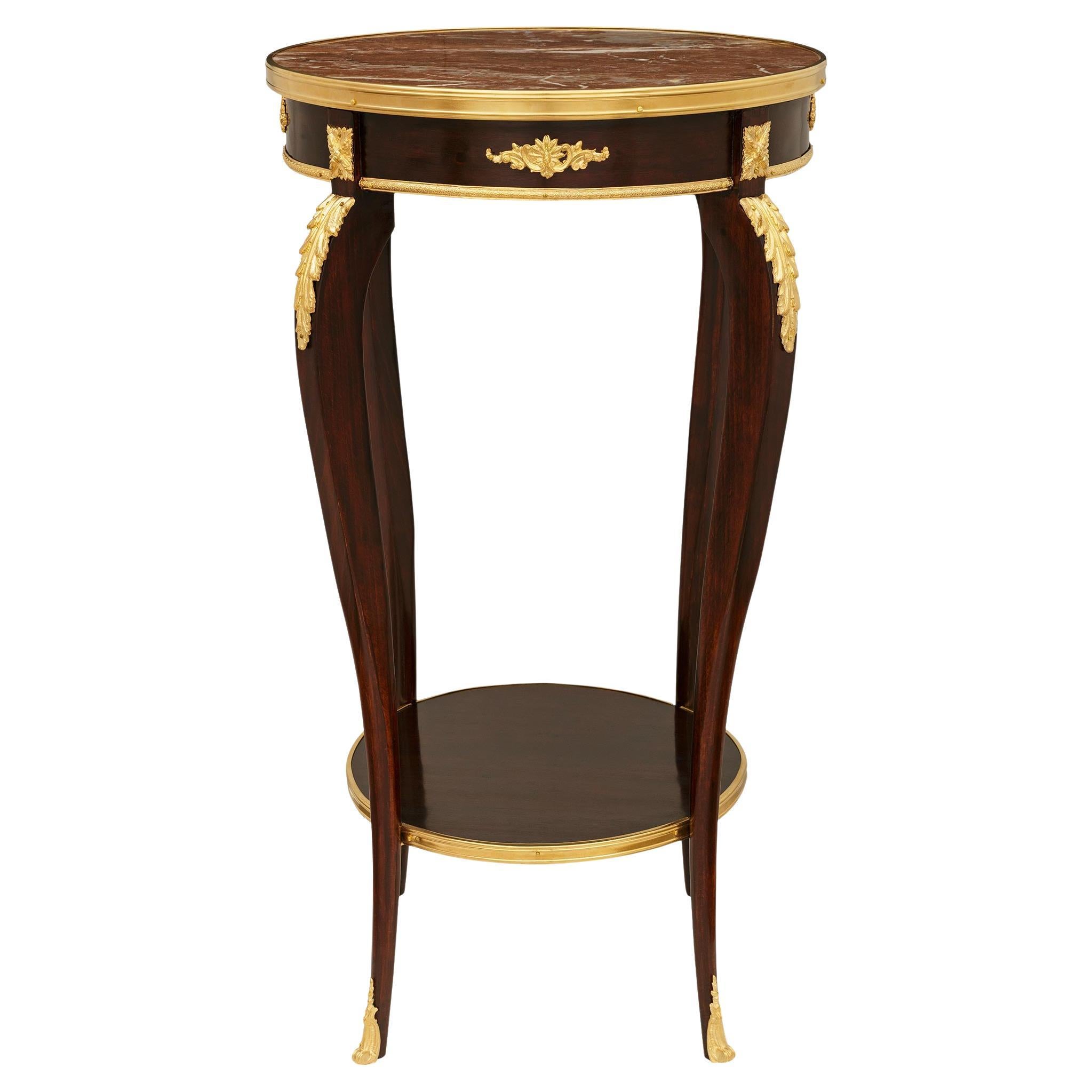 French 19th century Louis XV st. Mahogany, Rouge marble and Ormolu side table