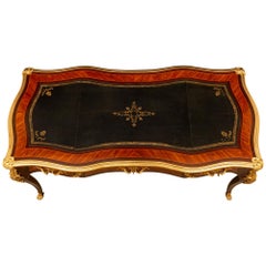 French 19th Century Louis XV St. Mahogany, Tulipwood and Ormolu Bureau Plat Desk