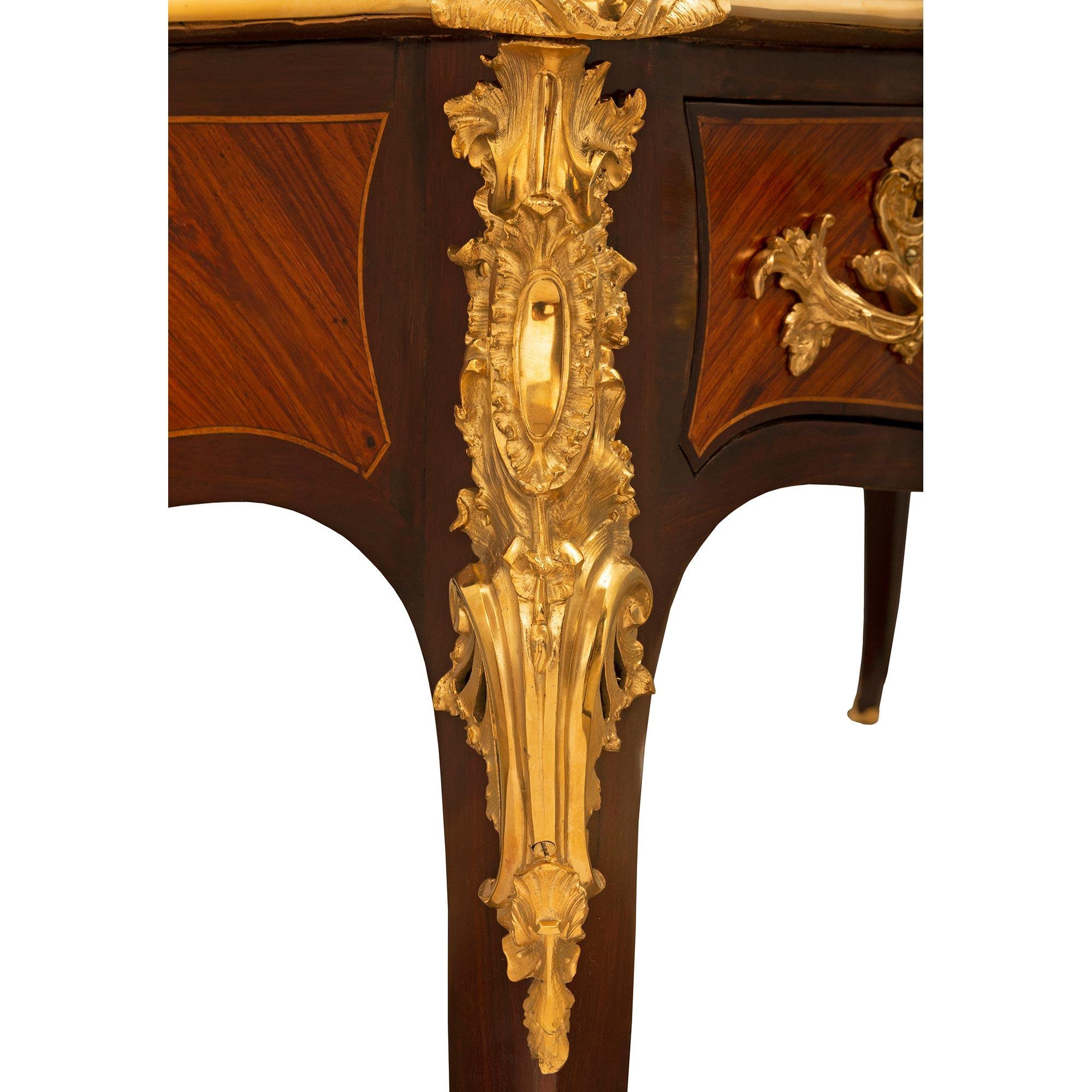 French 19th Century Louis XV St. Mahogany, Tulipwood and Ormolu Bureau Plat Desk For Sale 2