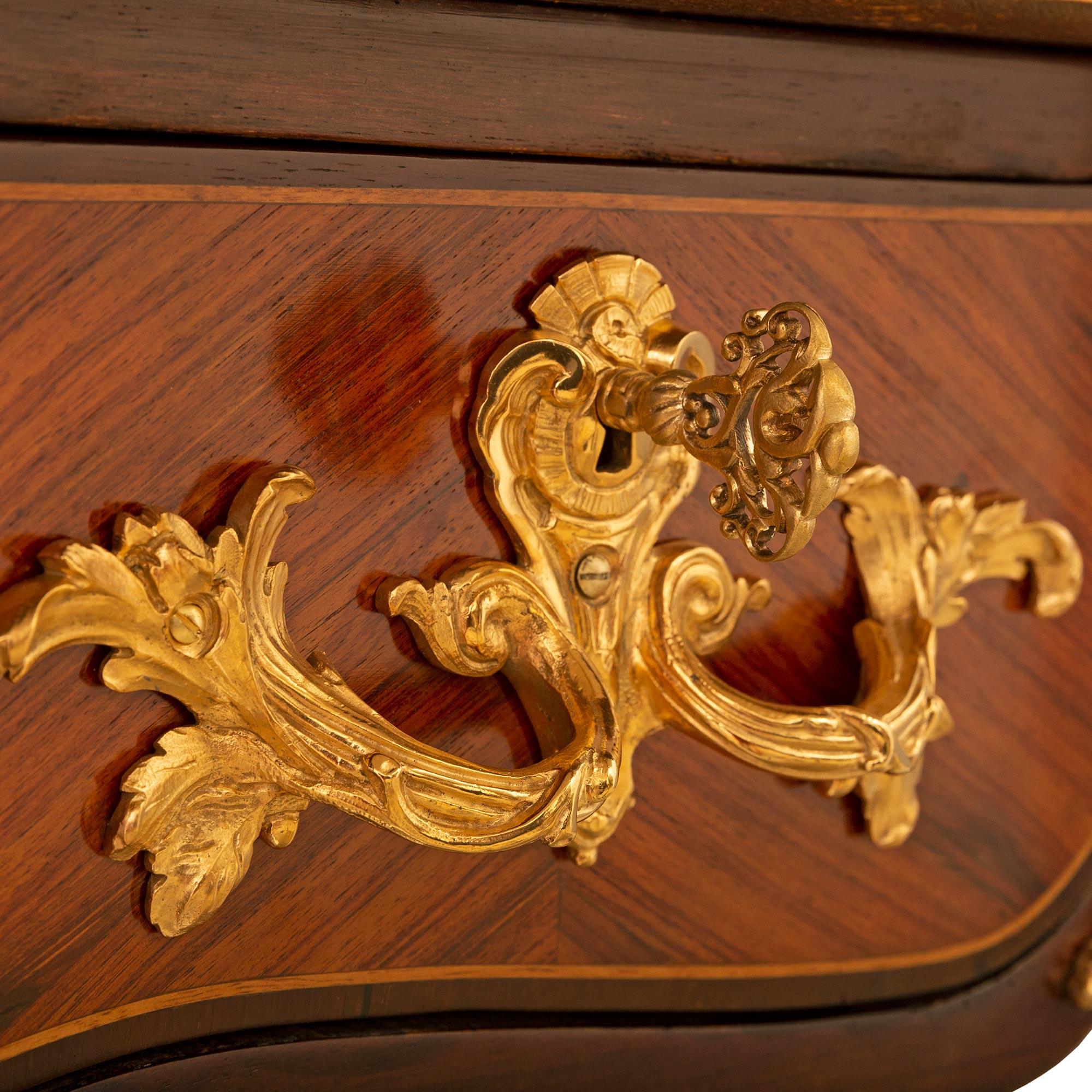 French 19th Century Louis XV St. Mahogany, Tulipwood and Ormolu Bureau Plat Desk For Sale 3