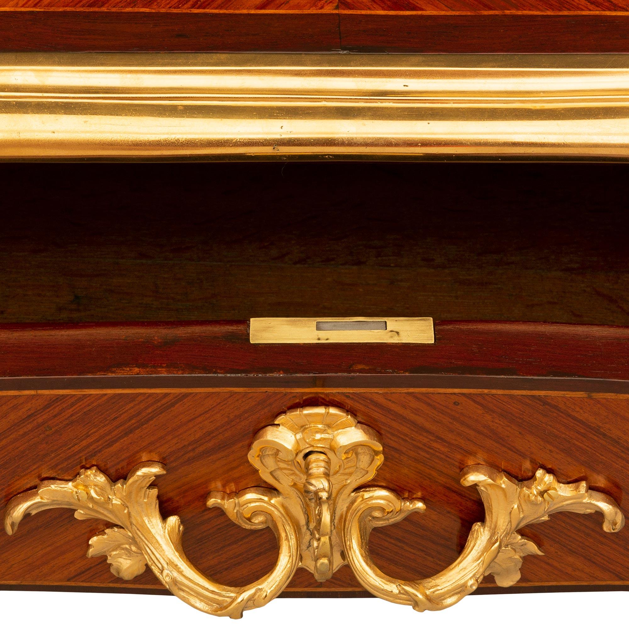 French 19th Century Louis XV St. Mahogany, Tulipwood and Ormolu Bureau Plat Desk For Sale 4