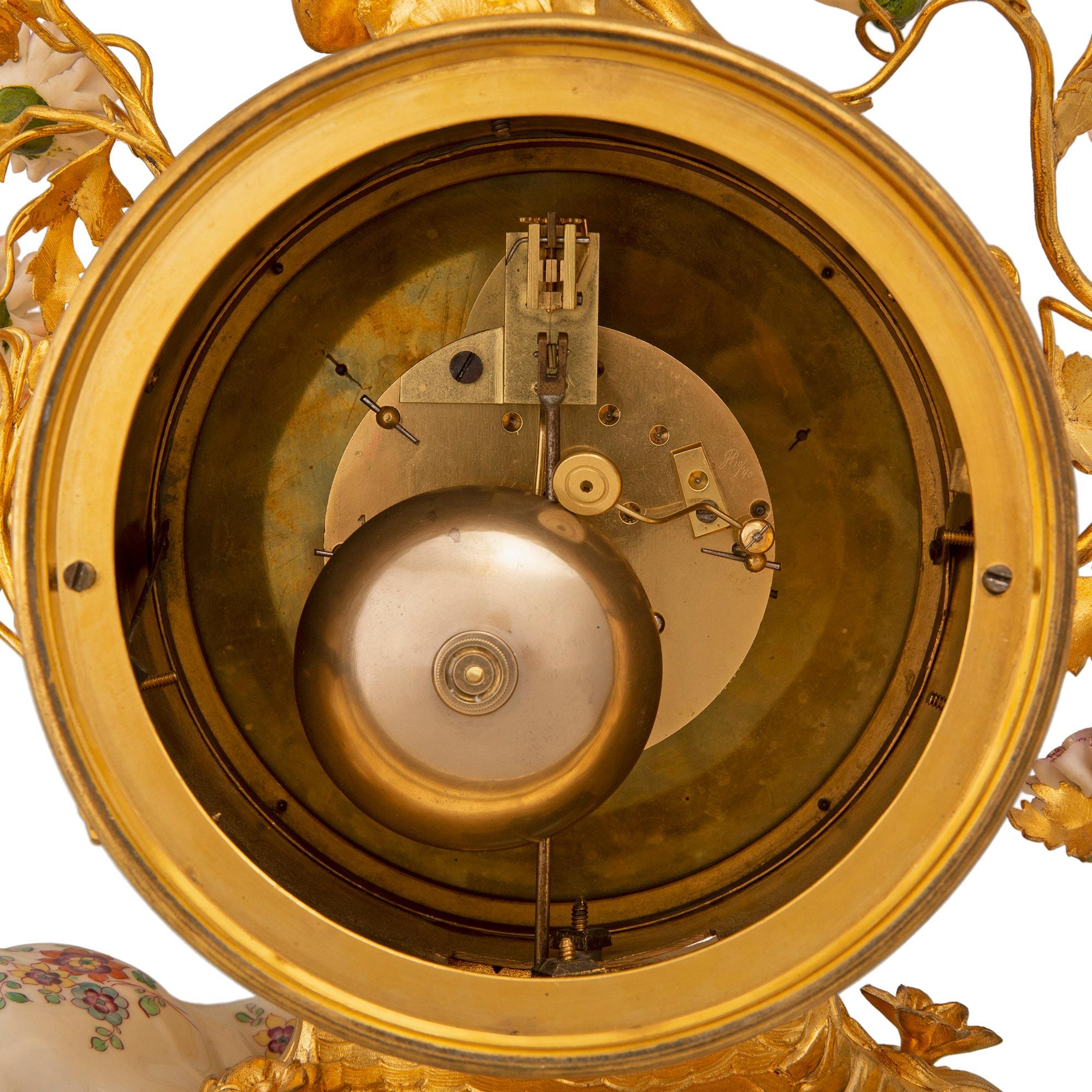 French 19th Century Louis XV St. Meissen Porcelain and Ormolu Clock For Sale 7