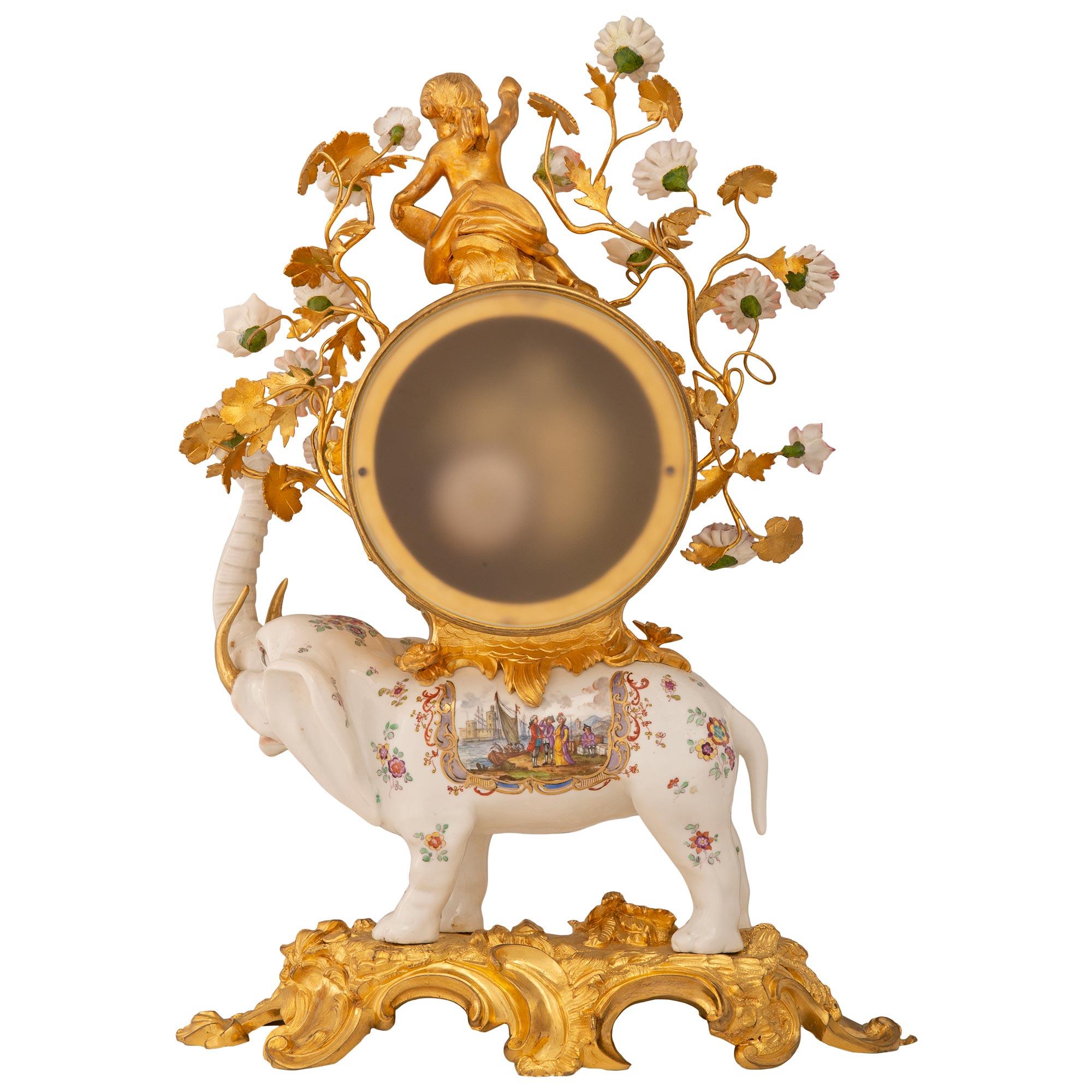 French 19th Century Louis XV St. Meissen Porcelain and Ormolu Clock For Sale 8