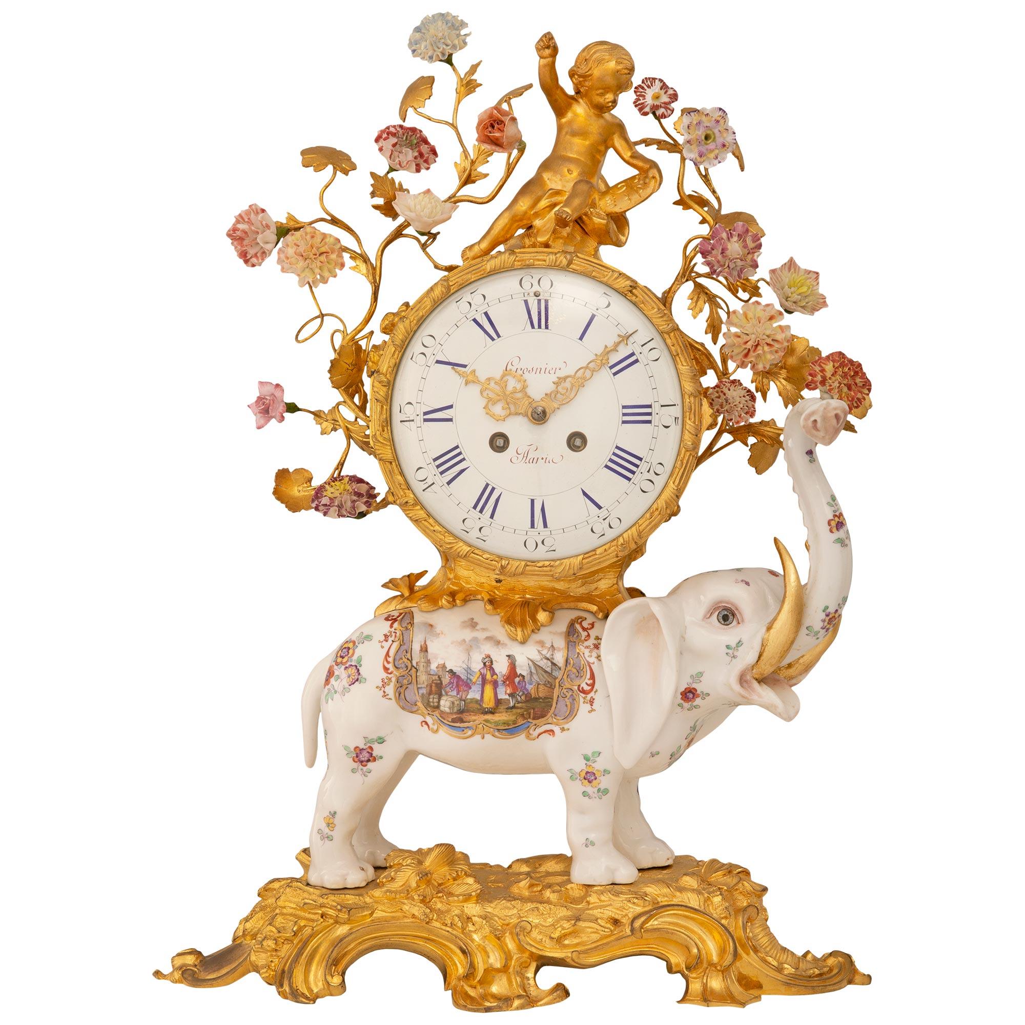 French 19th Century Louis XV St. Meissen Porcelain and Ormolu Clock For Sale 9