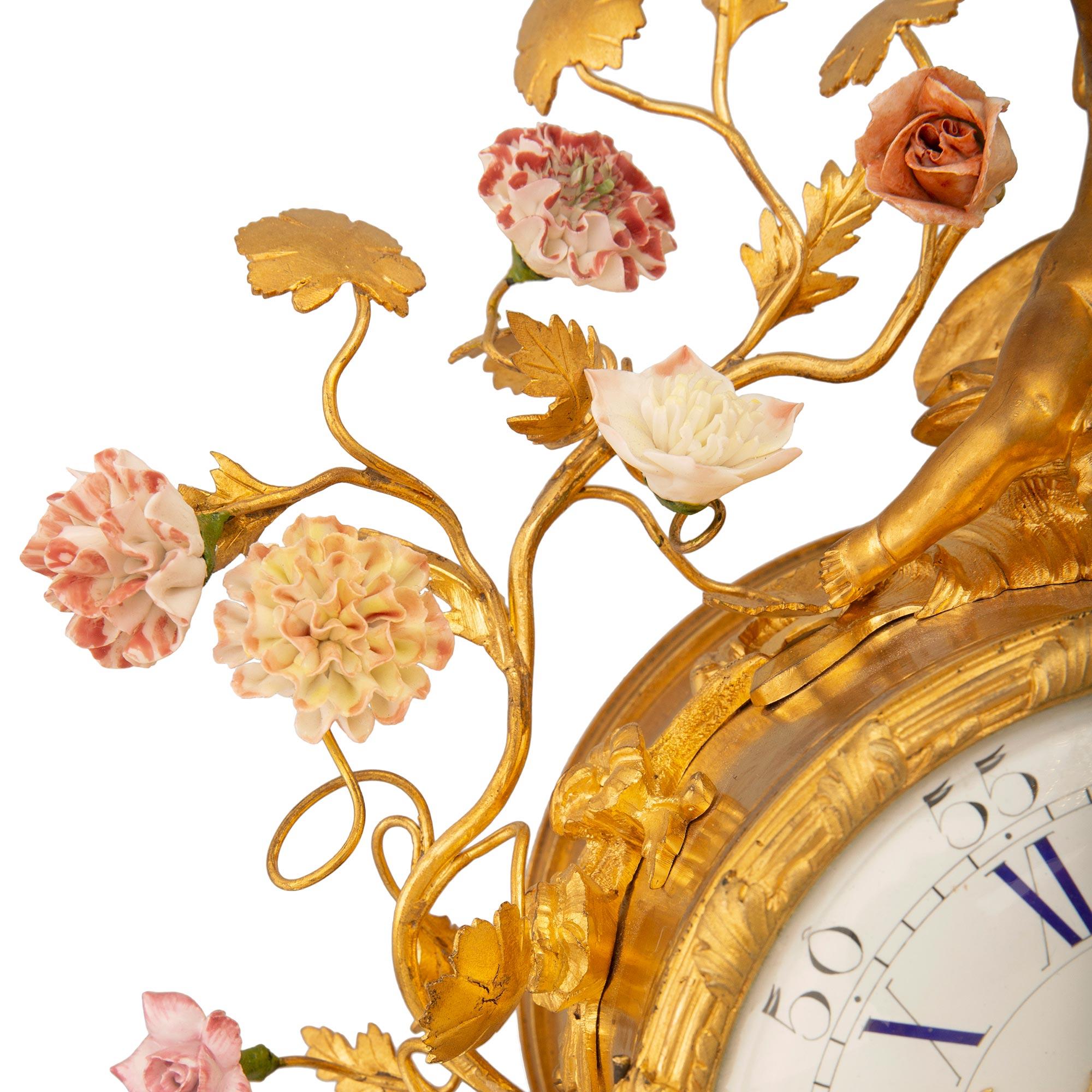 French 19th Century Louis XV St. Meissen Porcelain and Ormolu Clock For Sale 2