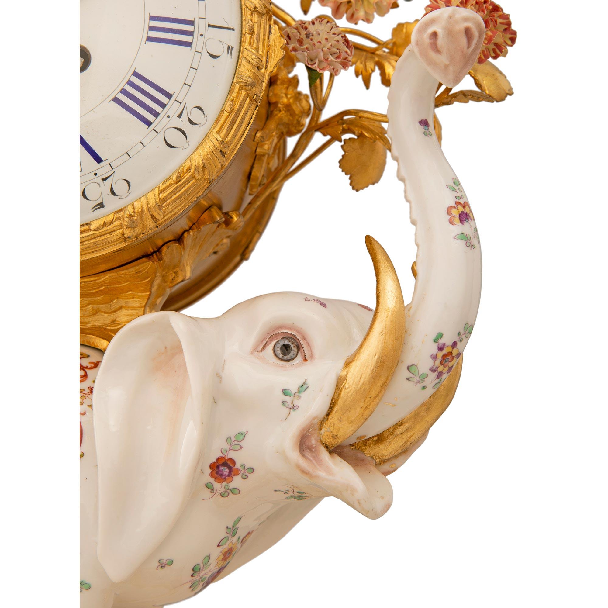 French 19th Century Louis XV St. Meissen Porcelain and Ormolu Clock For Sale 3