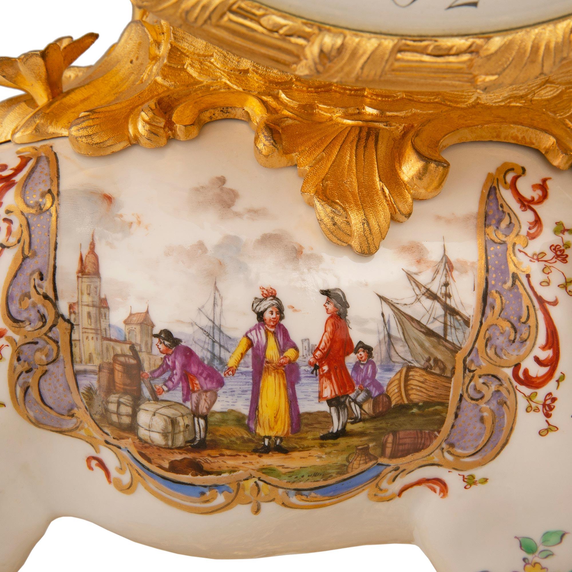 French 19th Century Louis XV St. Meissen Porcelain and Ormolu Clock For Sale 4