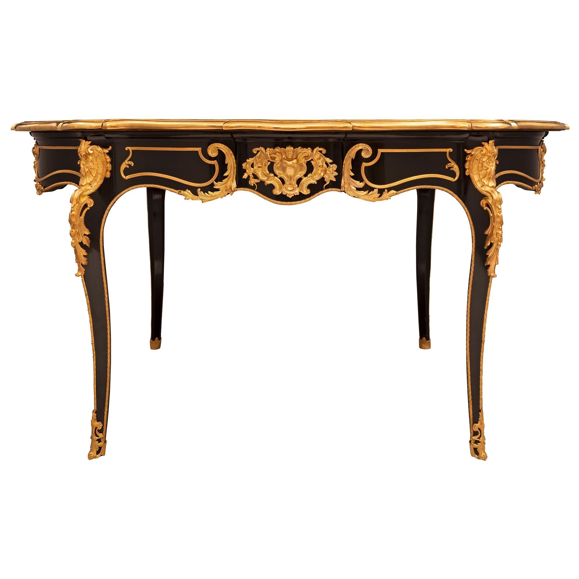 French 19th Century Louis XV St. Napoleon III Period Ebony and Ormolu Desk For Sale 7