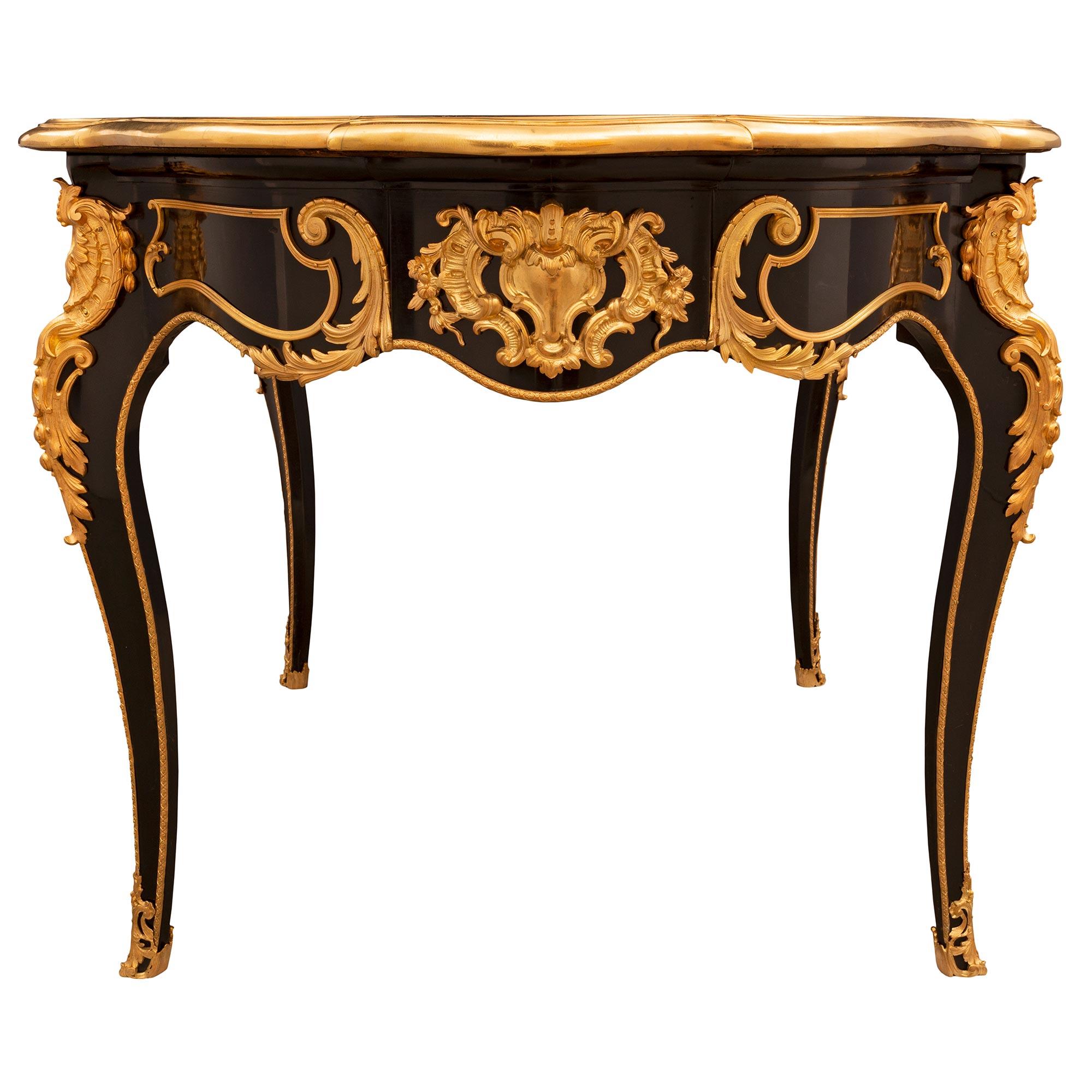 French 19th Century Louis XV St. Napoleon III Period Ebony and Ormolu Desk In Good Condition For Sale In West Palm Beach, FL