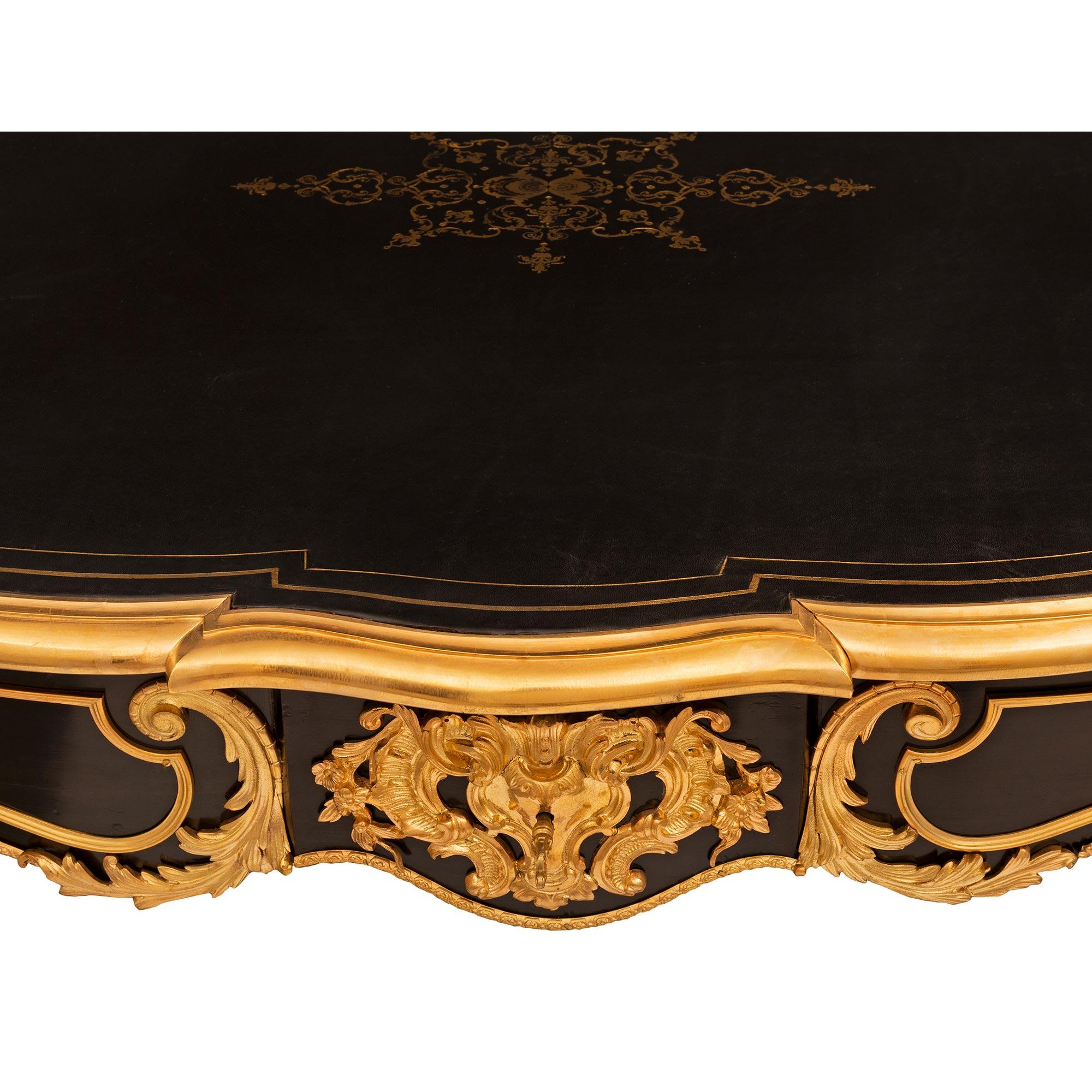French 19th Century Louis XV St. Napoleon III Period Ebony and Ormolu Desk For Sale 1
