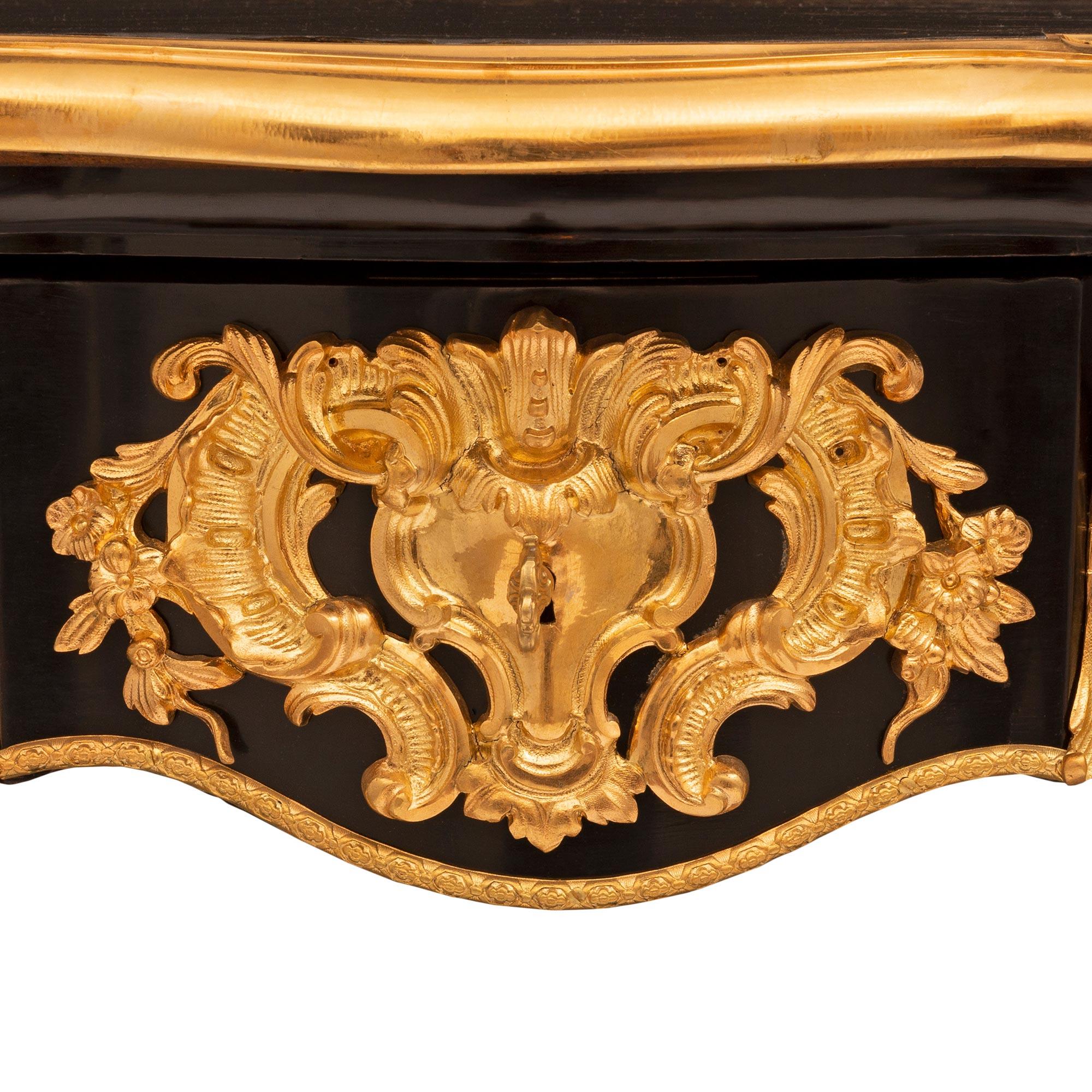 French 19th Century Louis XV St. Napoleon III Period Ebony and Ormolu Desk For Sale 2