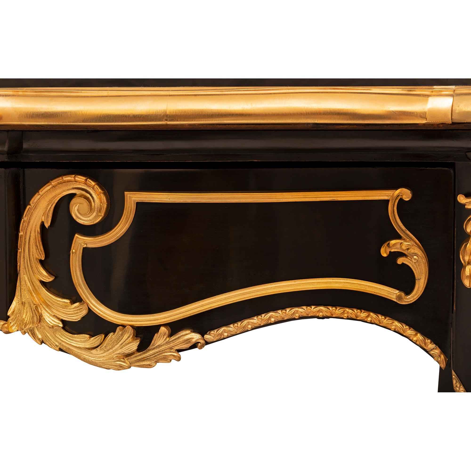 French 19th Century Louis XV St. Napoleon III Period Ebony and Ormolu Desk For Sale 4