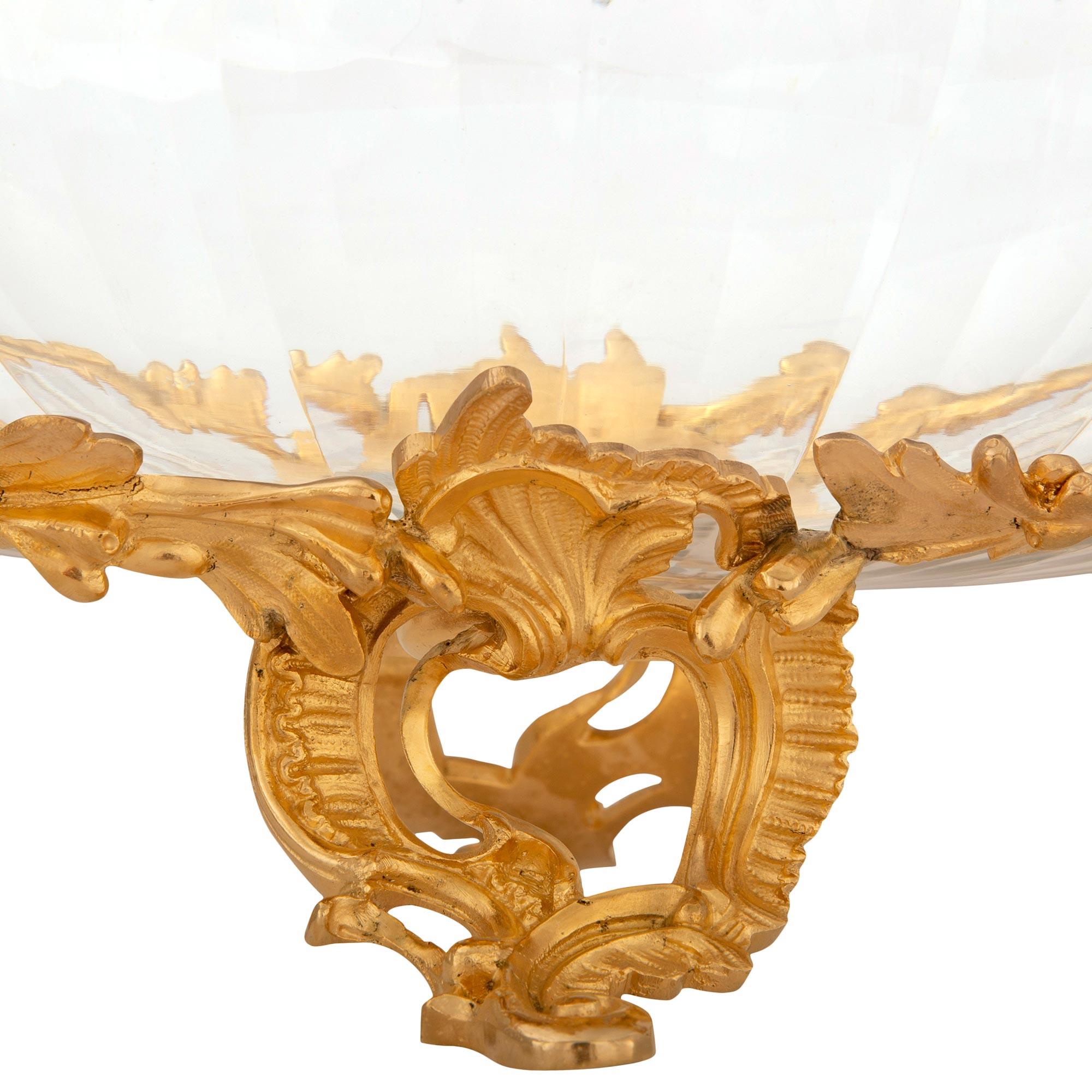 French 19th Century Louis XV St. Ormolu and Baccarat Crystal Centerpiece For Sale 4